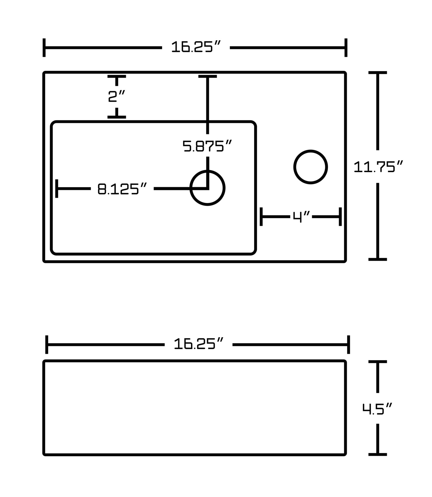 16.25-in. x 11.75-in. Rectangle Bathroom Vessel Sink White Enamel Glaze