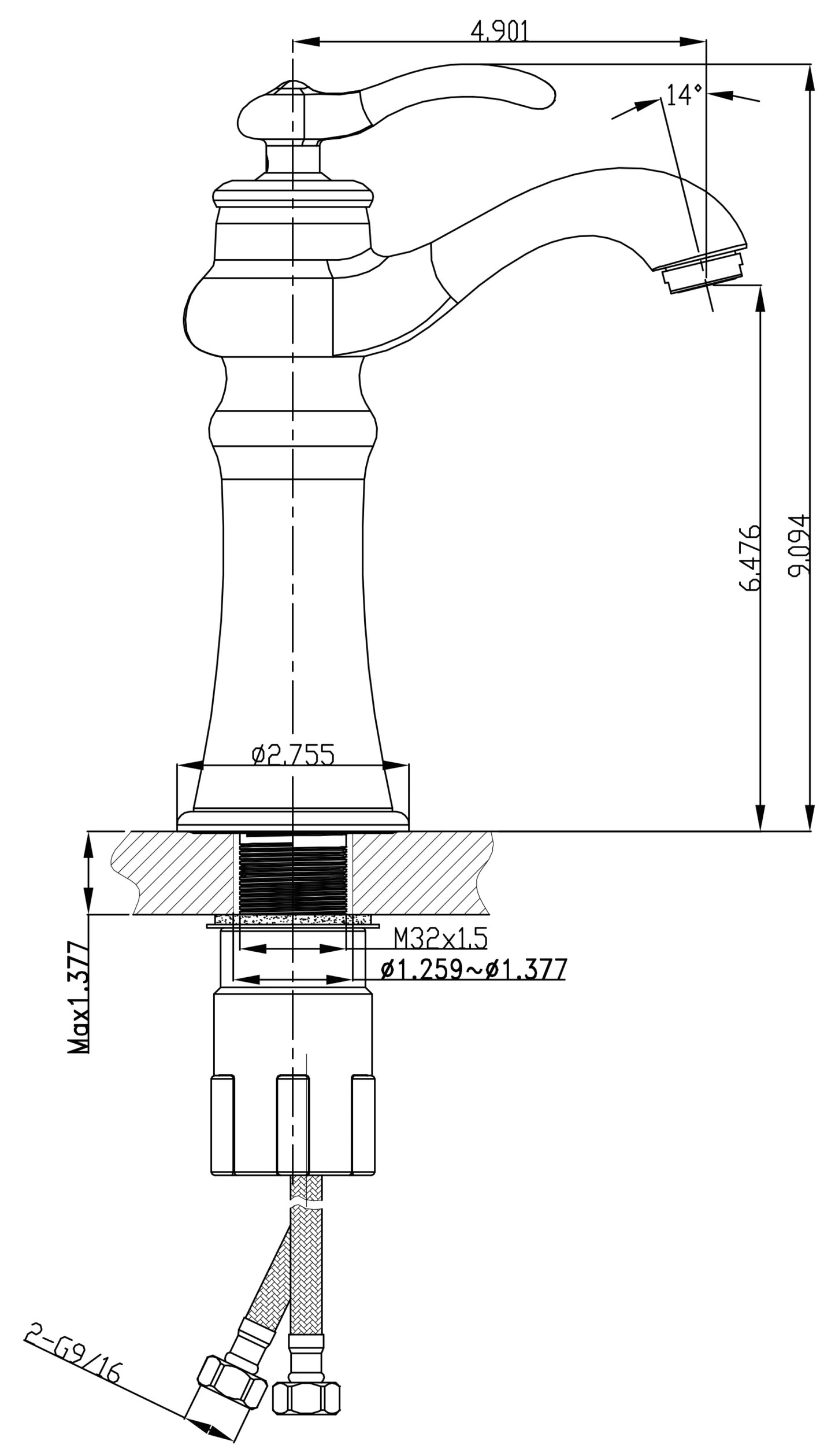 Deck Mount CUPC Brass Bathroom Sink Faucet Chrome Lead Free Brass