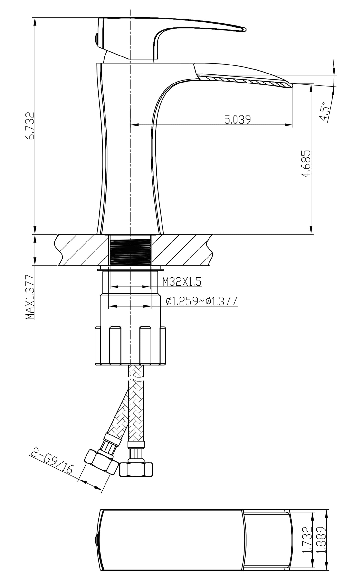1 Hole CUPC Brass Bathroom Sink Faucet Chrome Lead Free Brass
