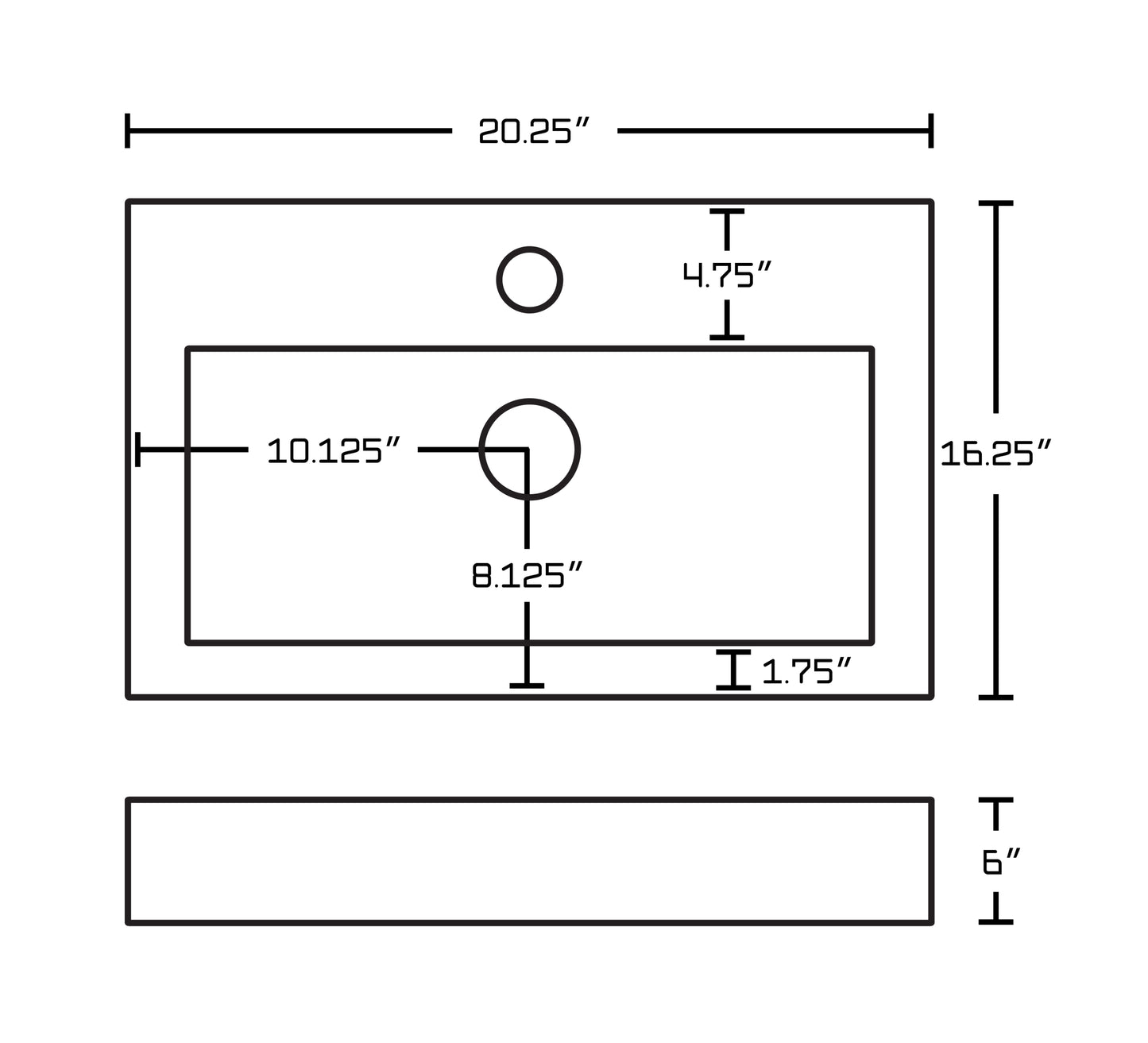 20.25-in. x 16.25-in. Rectangle Bathroom Vessel Sink White Enamel Glaze