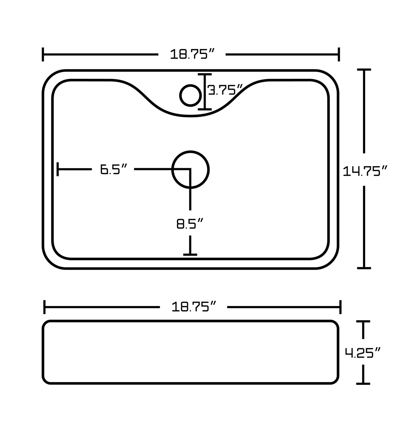 18.75-in. x 14.75-in. Rectangle Bathroom Vessel Sink White Enamel Glaze
