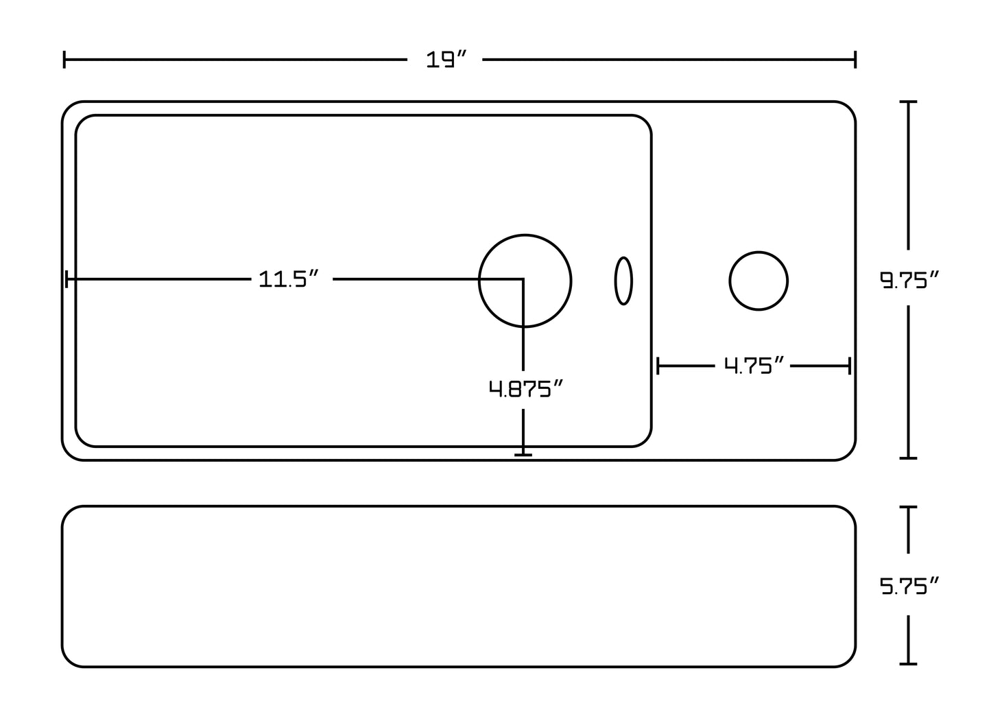 19-in. x 9.75-in. Rectangle Bathroom Vessel Sink White Enamel Glaze