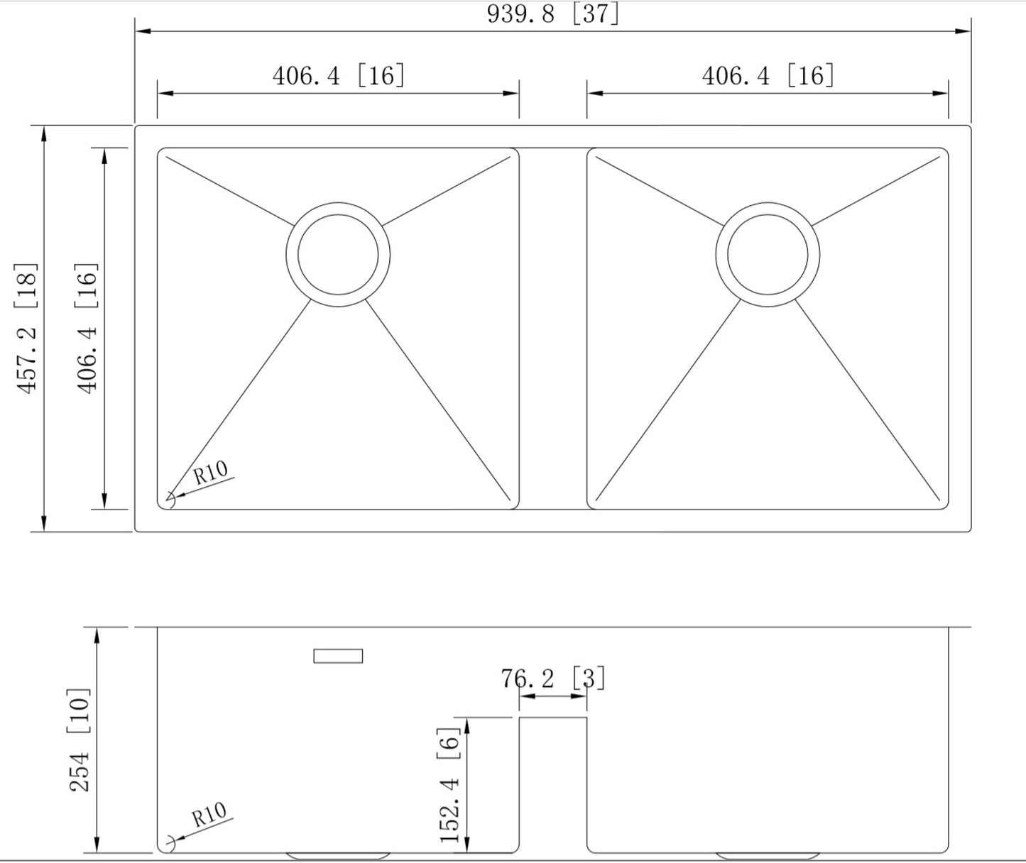 37-in. W CSA Approved Stainless Steel Kitchen Sink With 2 Bowl And 16 Gauge