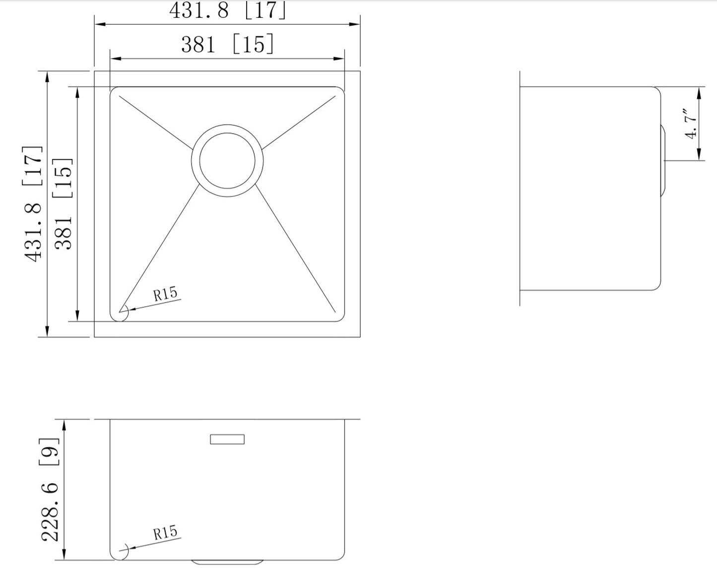 17-in. W CSA Approved Stainless Steel Kitchen Sink With 1 Bowl And 16 Gauge