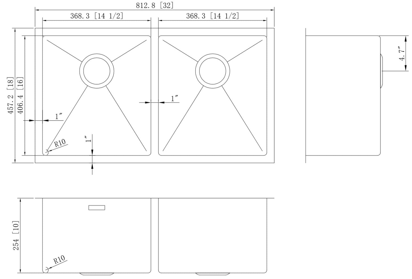 32-in. W CSA Approved Stainless Steel Kitchen Sink With 2 Bowl And 16 Gauge