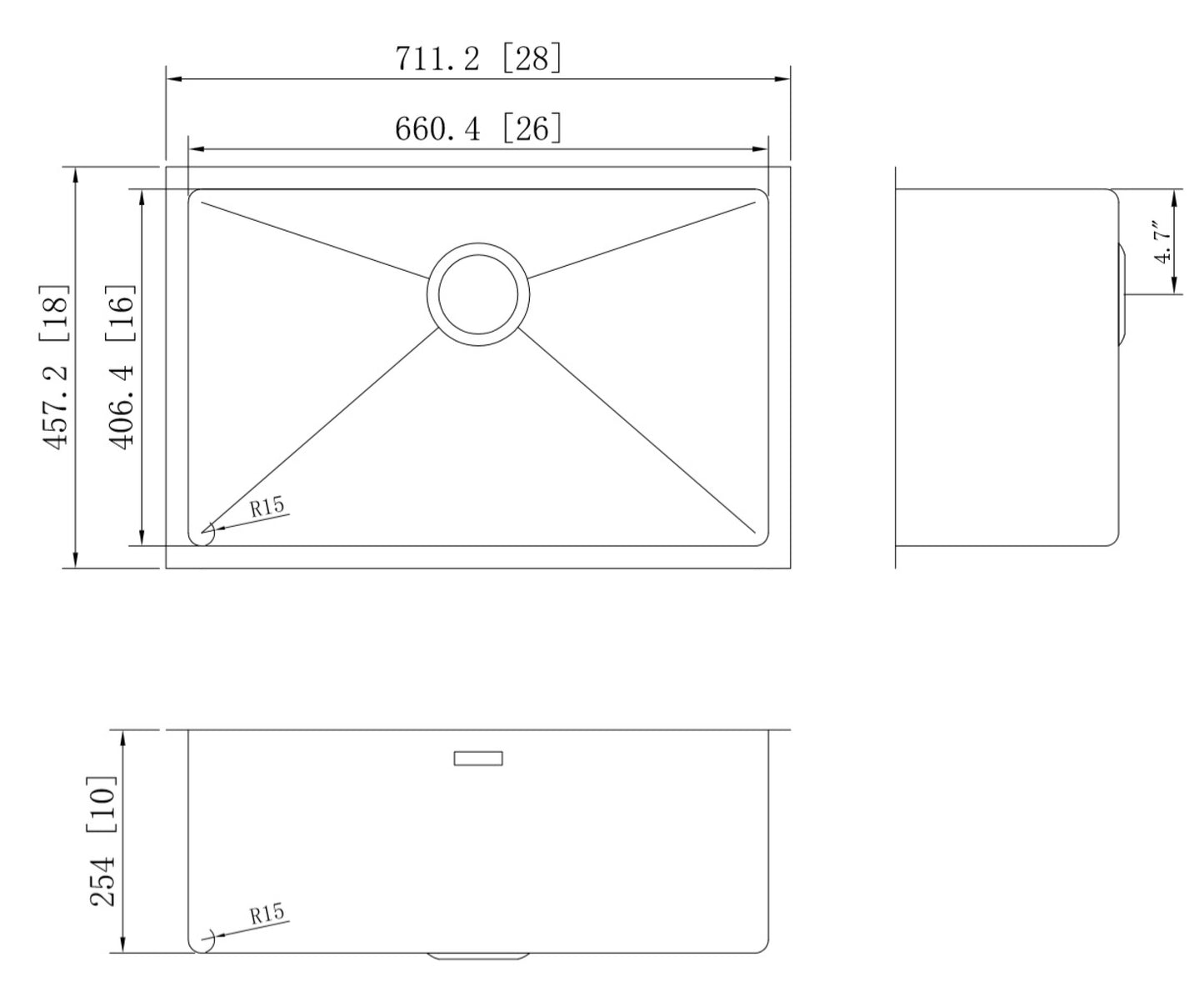 28-in. W CSA Approved Stainless Steel Kitchen Sink With 1 Bowl And 16 Gauge