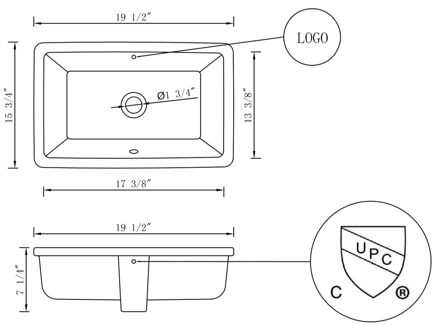 19.5-in. x 15.75-in. Ceramic Bathroom Undermount Sink In White CUPC