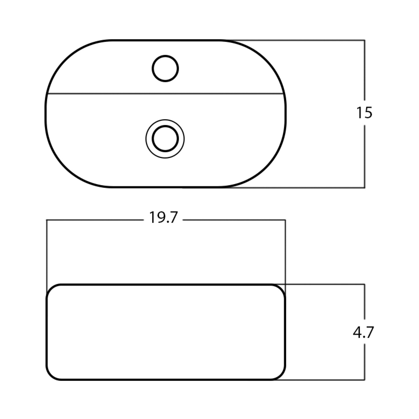 19.7-in. x 15-in. Rectangle Bathroom Vessel Sink White Enamel Glaze