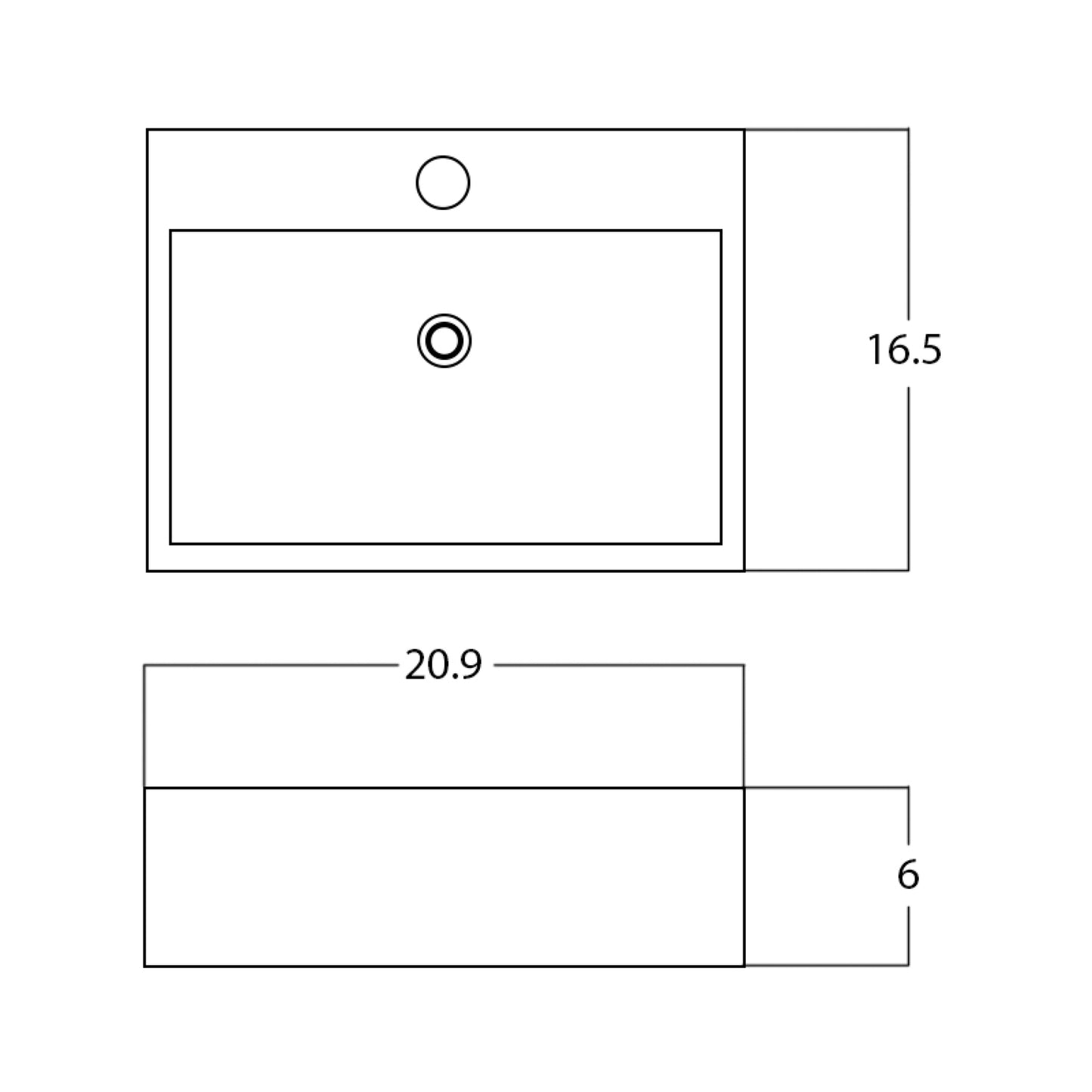 20.9-in. x 16.5-in. Rectangle Bathroom Vessel Sink Black Enamel Glaze