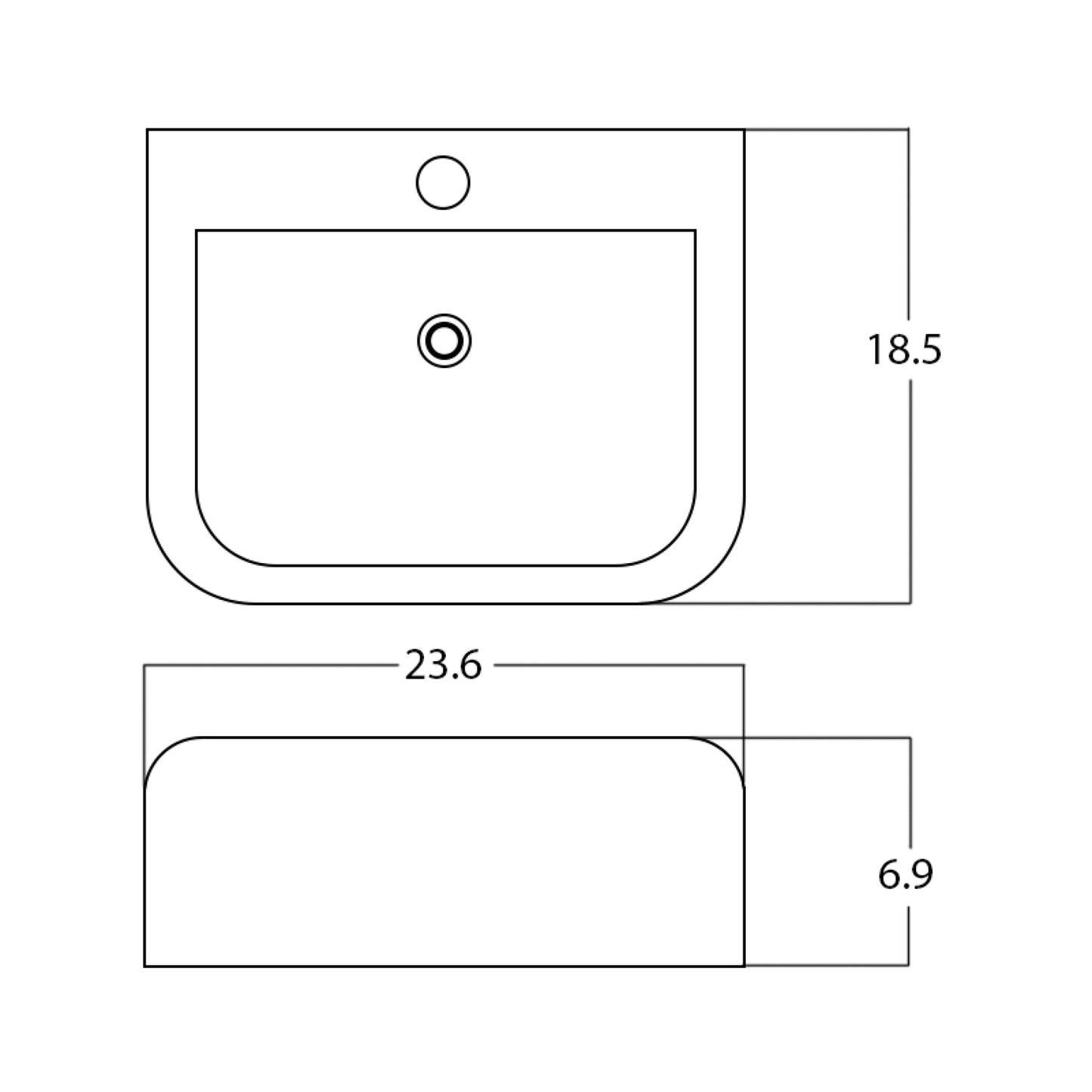 23.6-in. x 18.5-in. Rectangle Bathroom Vessel Sink White Enamel Glaze