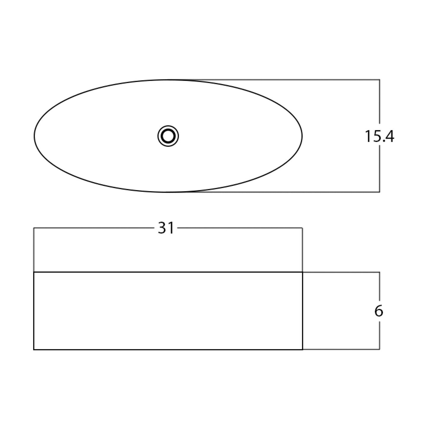 31-in. x 15.4-in. Oval Bathroom Vessel Sink White Enamel Glaze