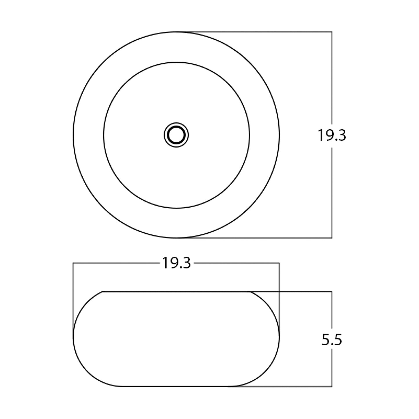 19.3-in. x 19.3-in. Round Bathroom Vessel Sink White Enamel Glaze