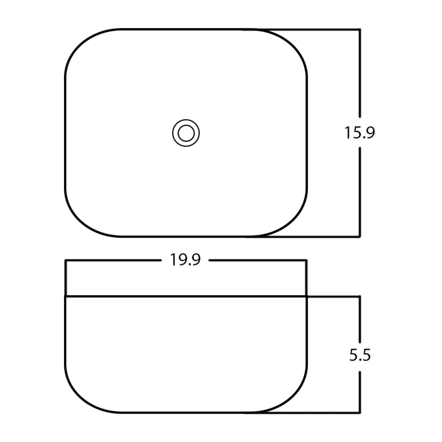19.9-in. x 15.9-in. Rectangle Bathroom Vessel Sink White Enamel Glaze