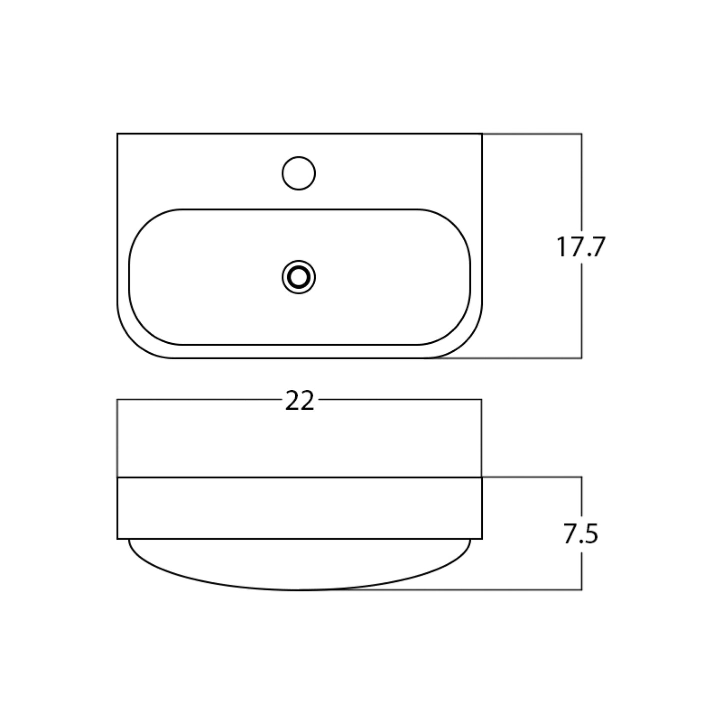 22-in. x 17.7-in. Rectangle Bathroom Vessel Sink White Enamel Glaze