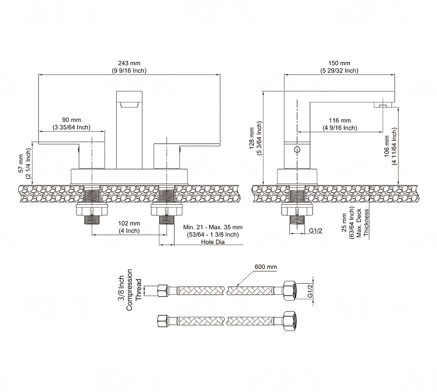 3H8-in. Matte Bathroom Sink Faucet Black Stainless Steel
