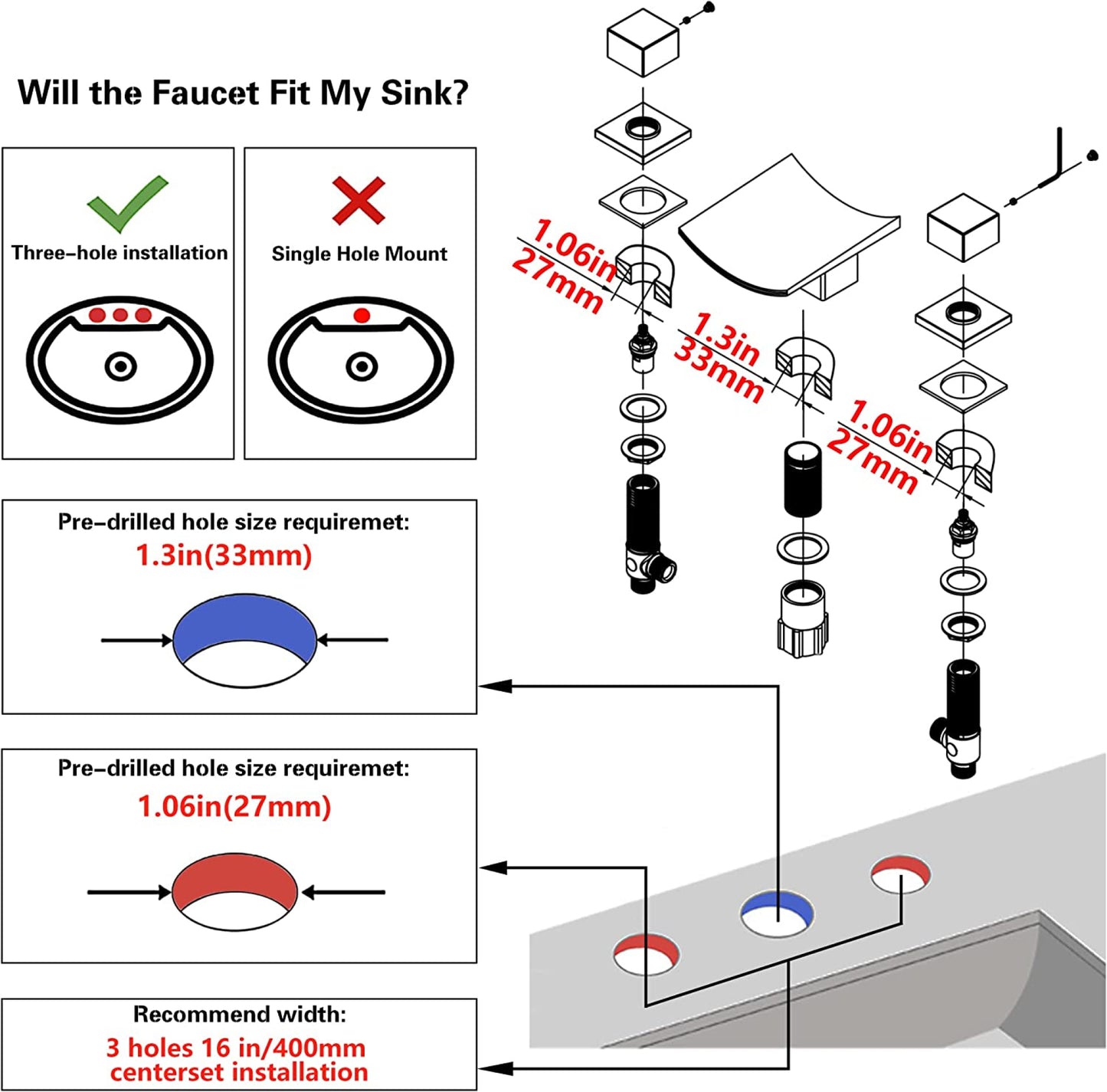 3H8-in. Black Bathroom Sink Faucet Black Metal