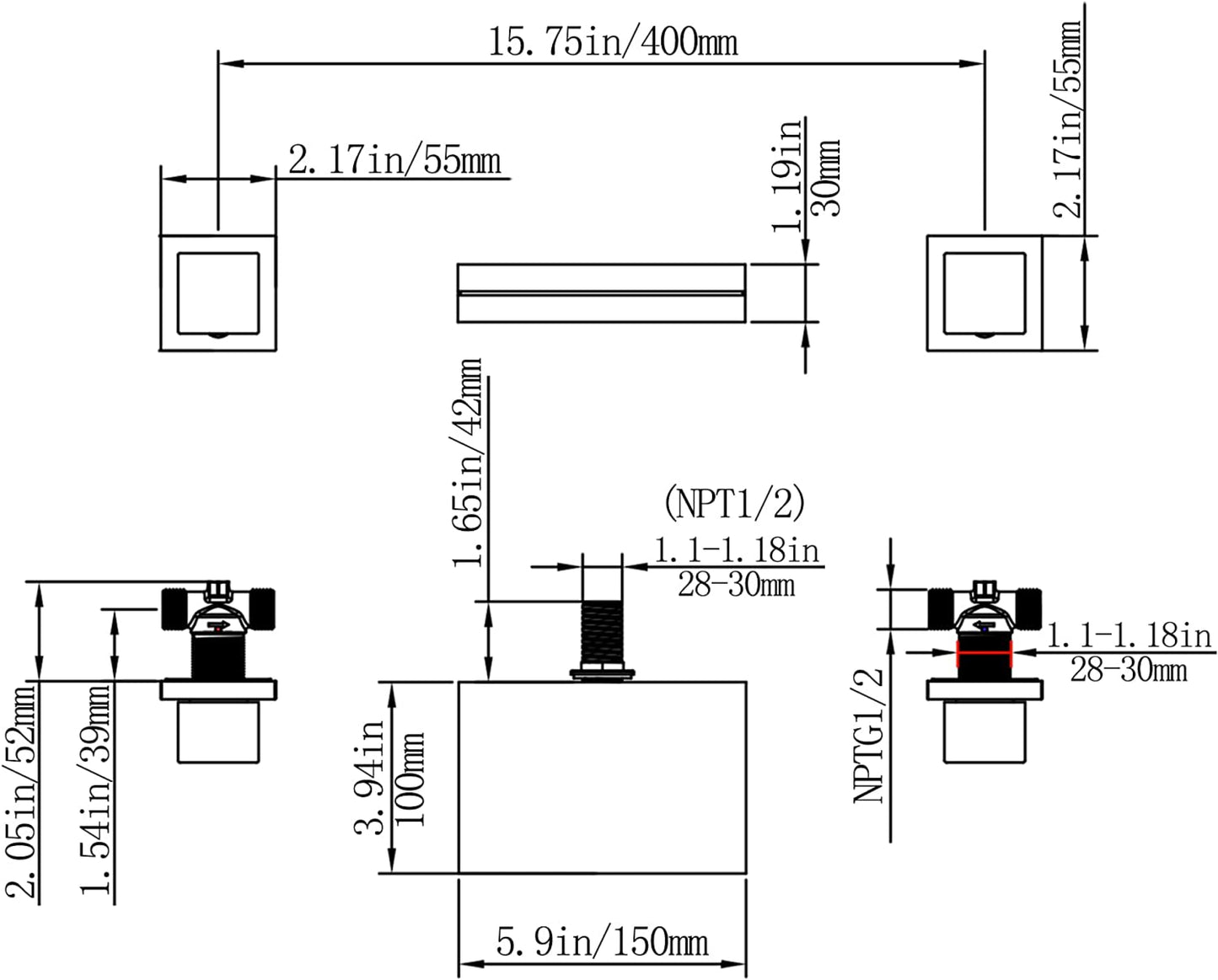 3H8-in. Black Bathroom Sink Faucet Black Brass