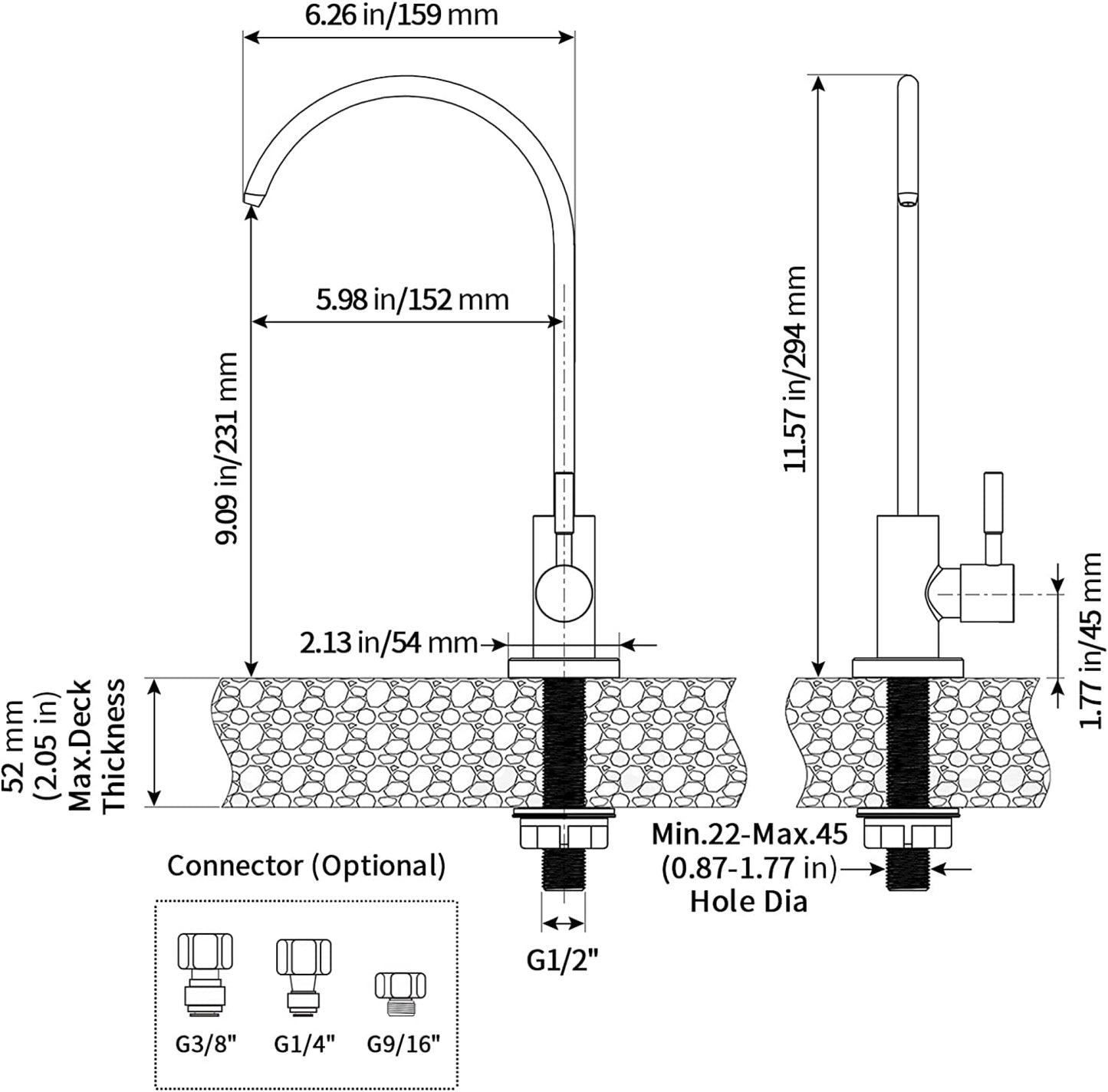 1 Hole Brushed Kitchen Sink Faucet Brass Stainless Steel