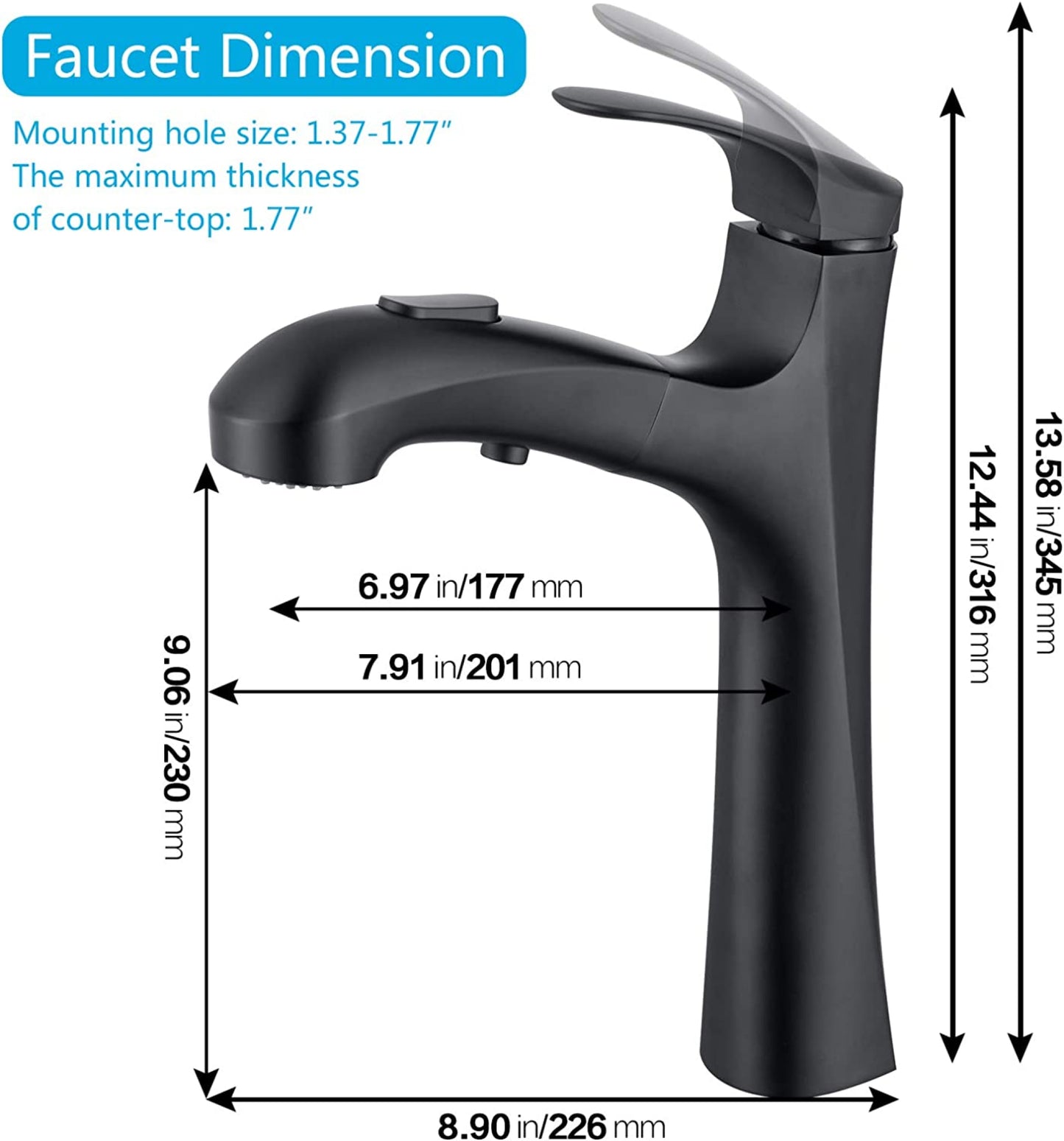 1 Hole Matte Bathroom Sink Faucet Black Stainless Steel