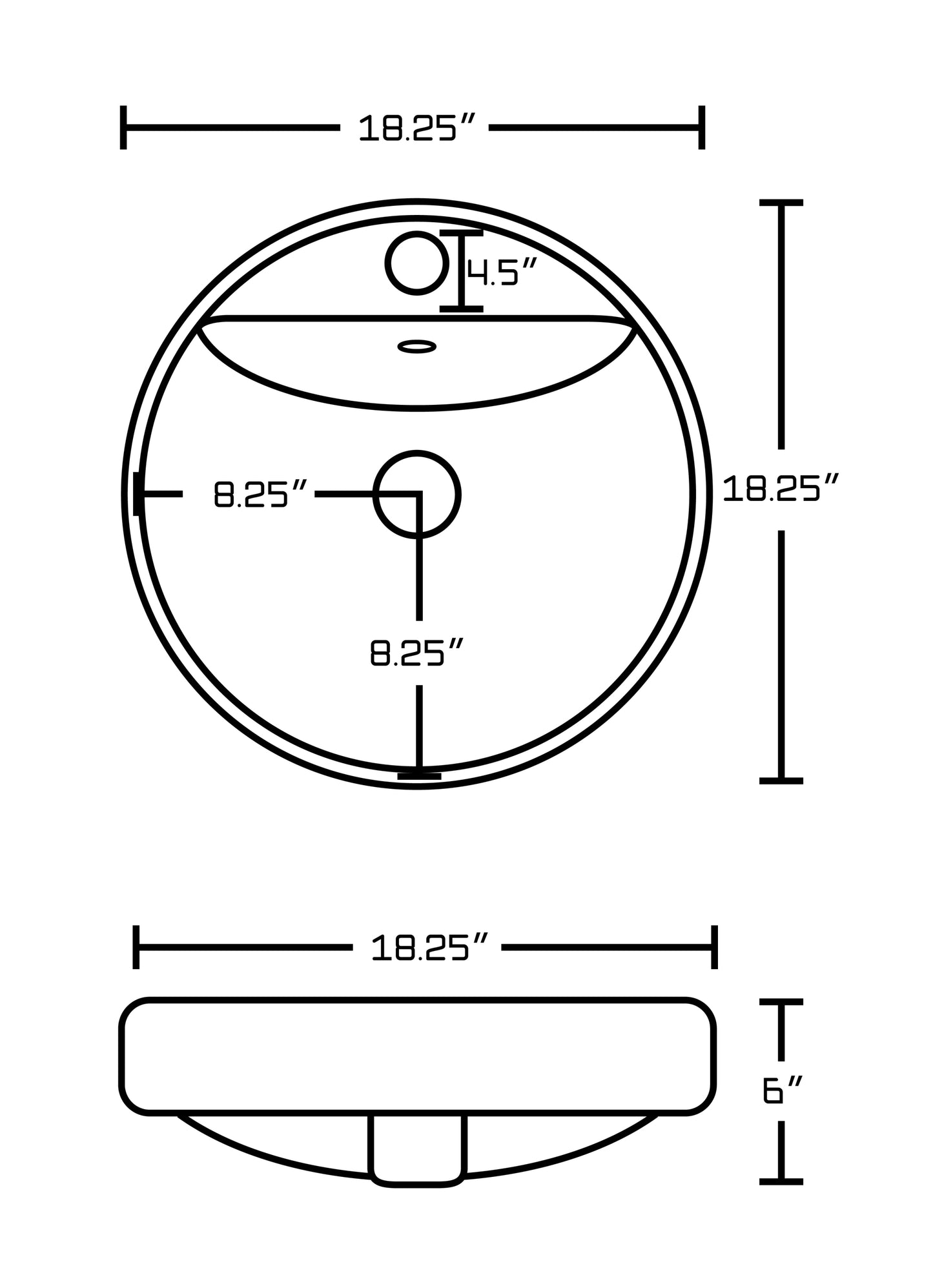 18.25-in. x 18.25-in. Round Bathroom Vessel Sink White Enamel Glaze
