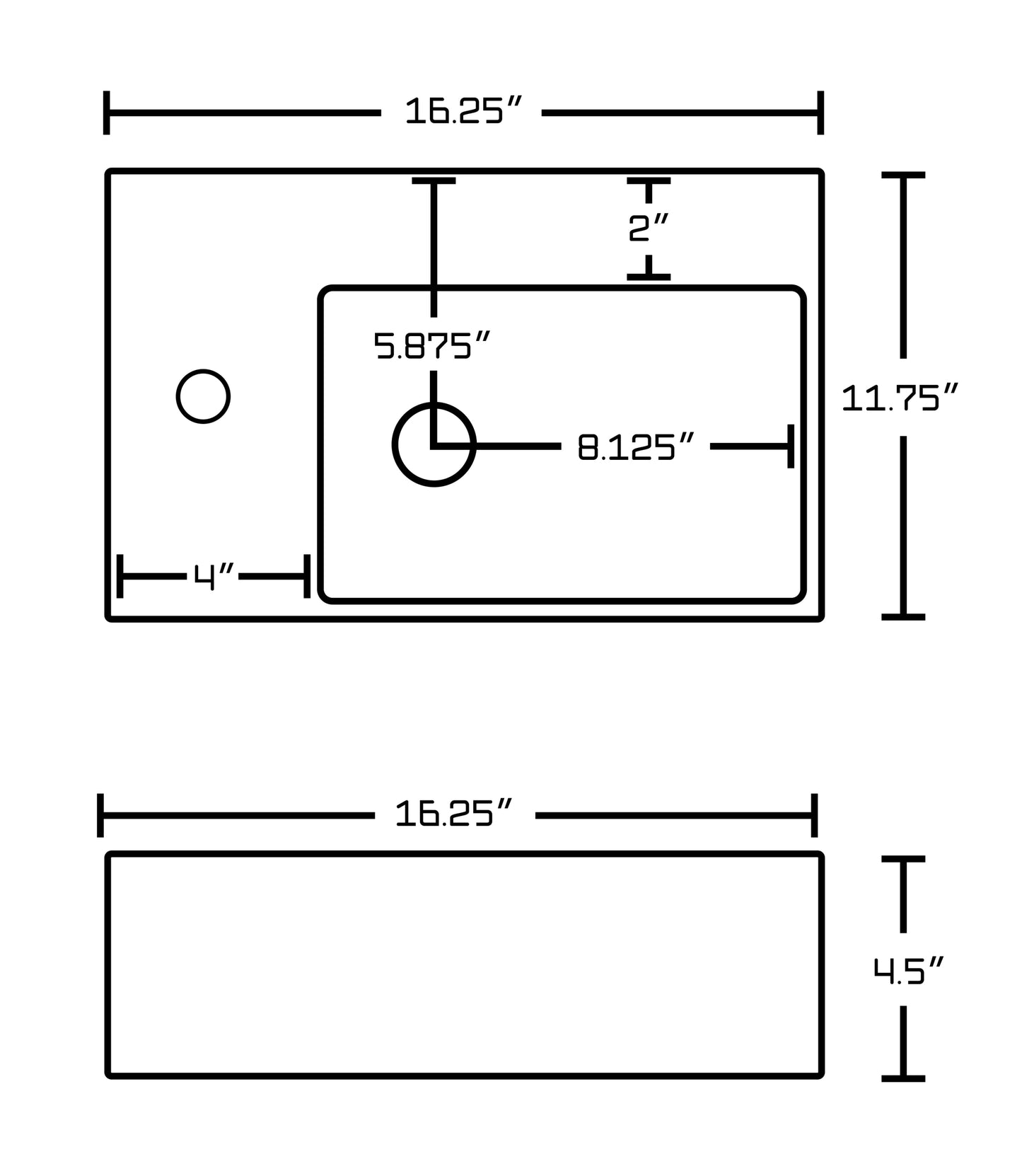 16.25-in. x 11.75-in. Rectangle Bathroom Vessel Sink White Enamel Glaze