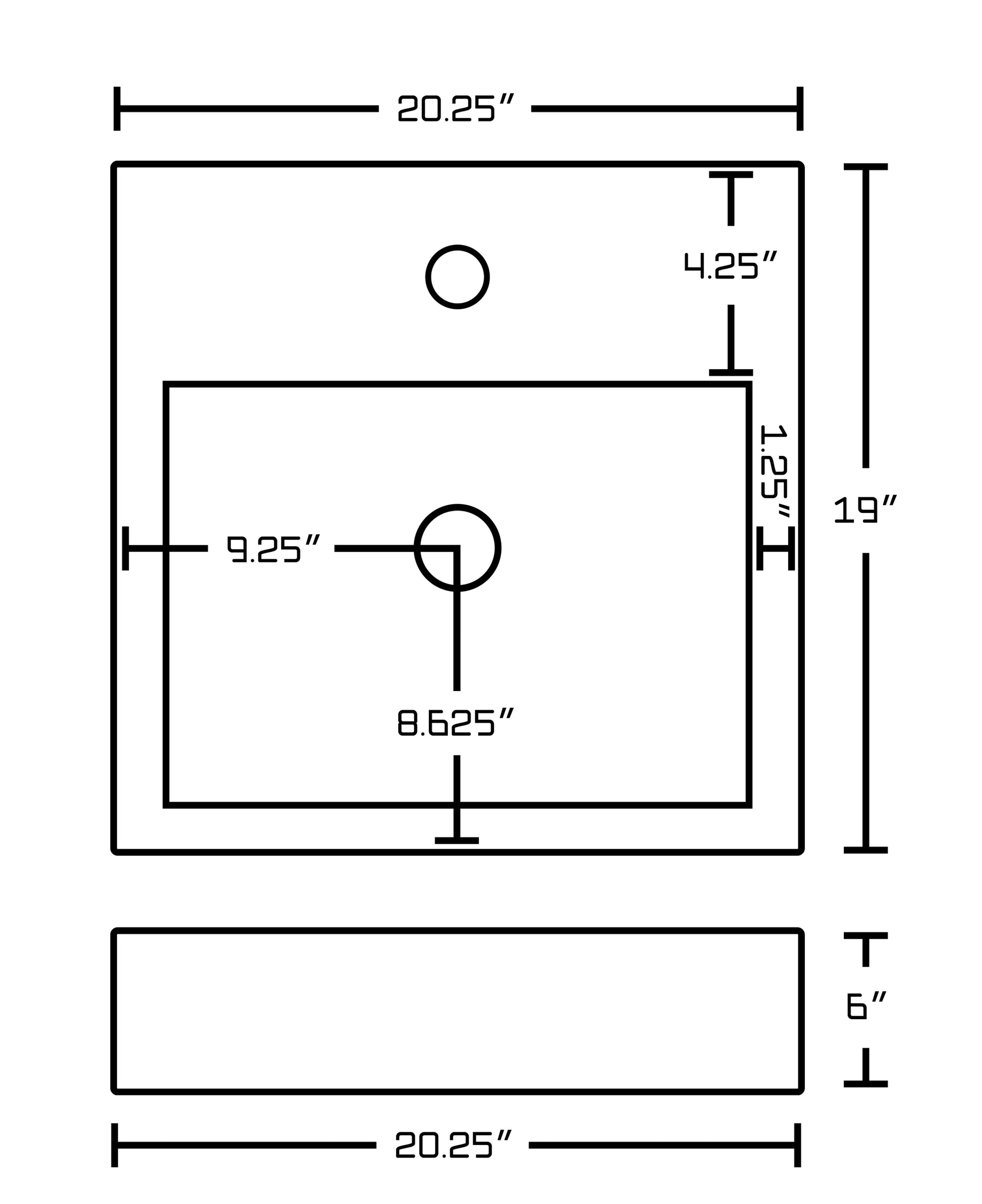 20.25-in. x 19-in. Rectangle Bathroom Vessel Sink White Enamel Glaze