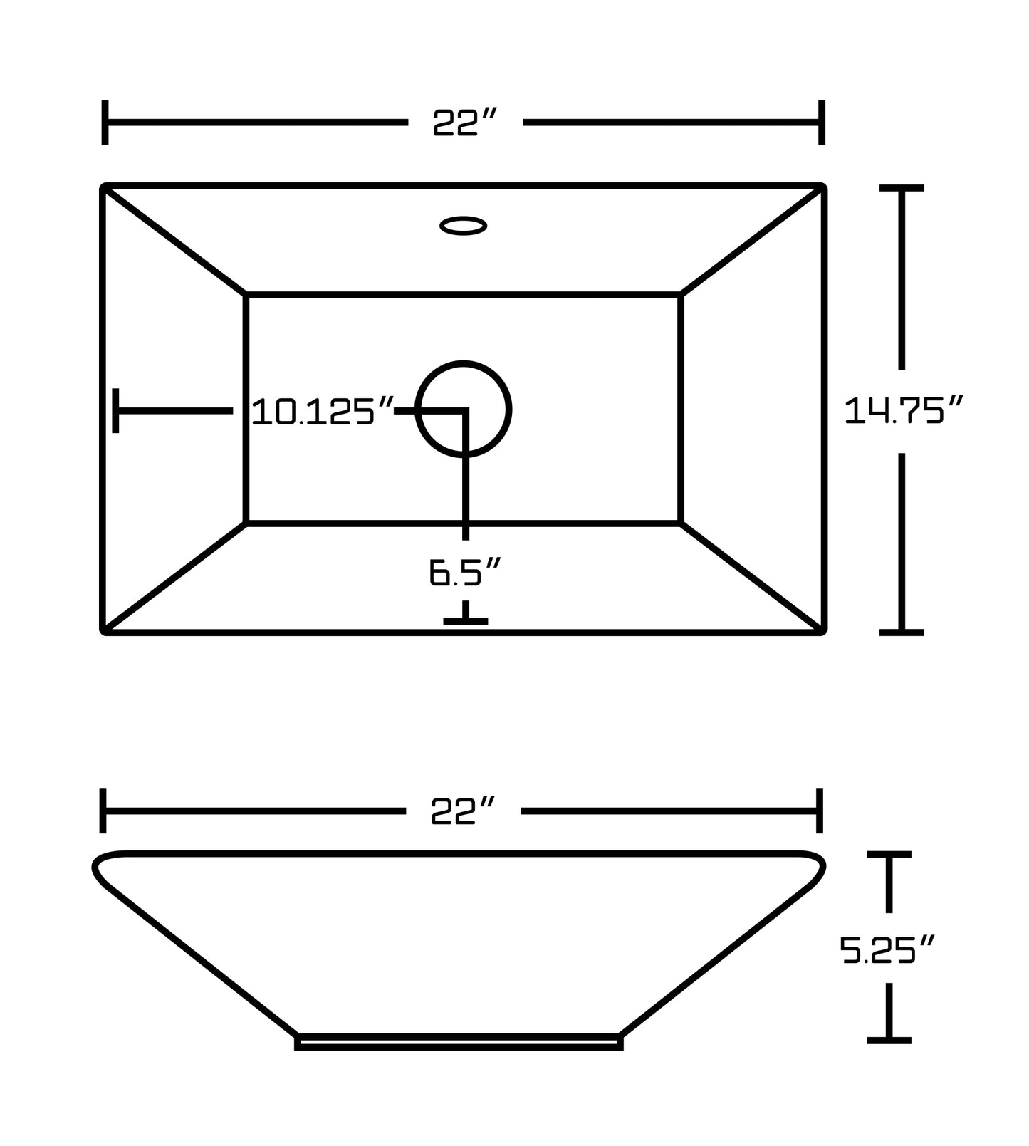 22-in. x 14.75-in. Rectangle Bathroom Vessel Sink White Enamel Glaze