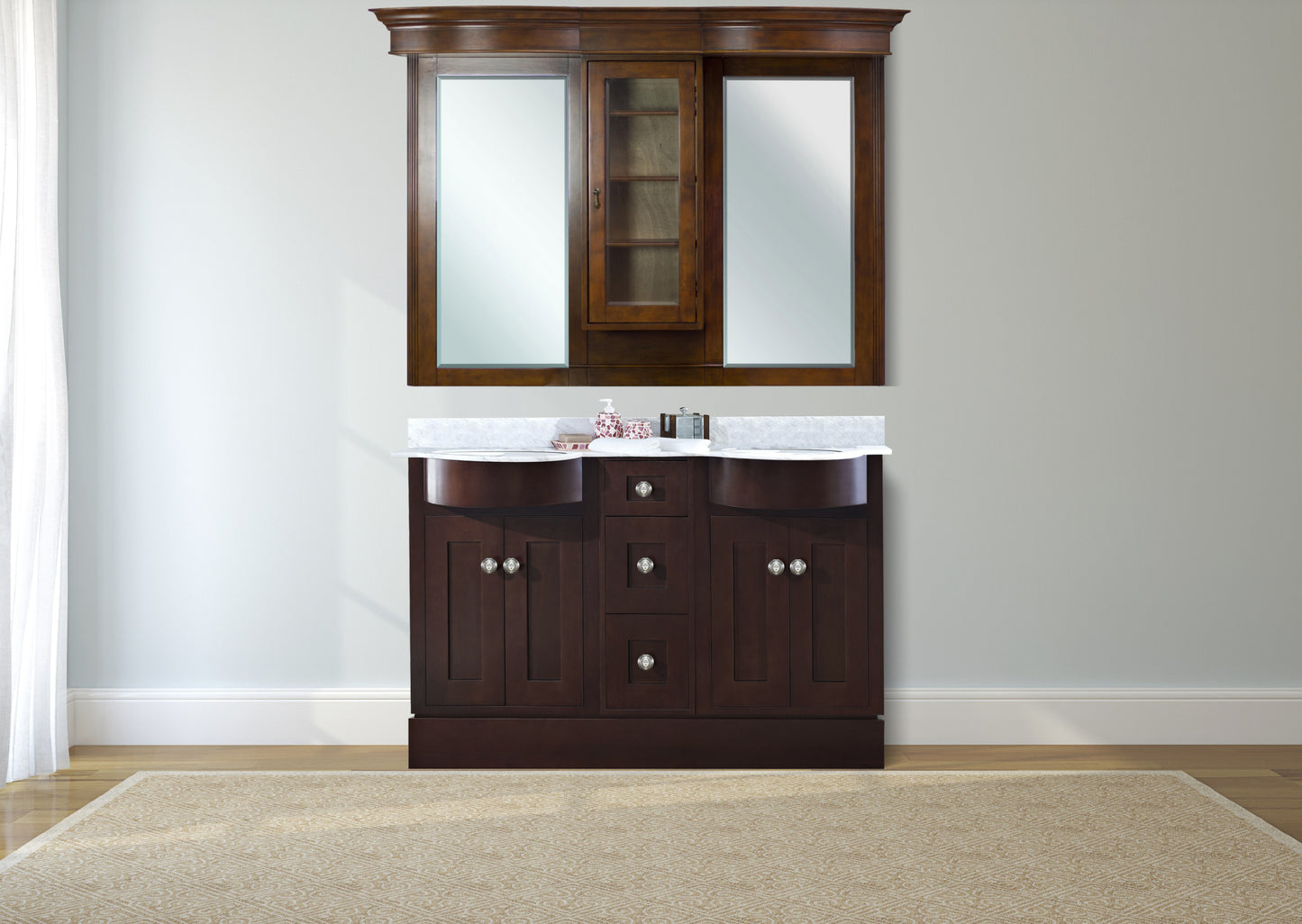 62-in. W 45.25-in. H Traditional Birch Wood-Veneer Wood Mirror In Antique Cherry