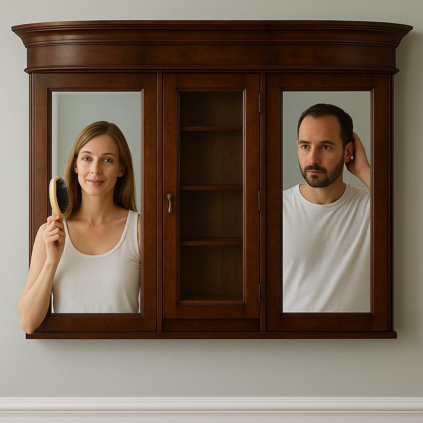 62-in. W 45.25-in. H Traditional Birch Wood-Veneer Wood Mirror In Antique Cherry