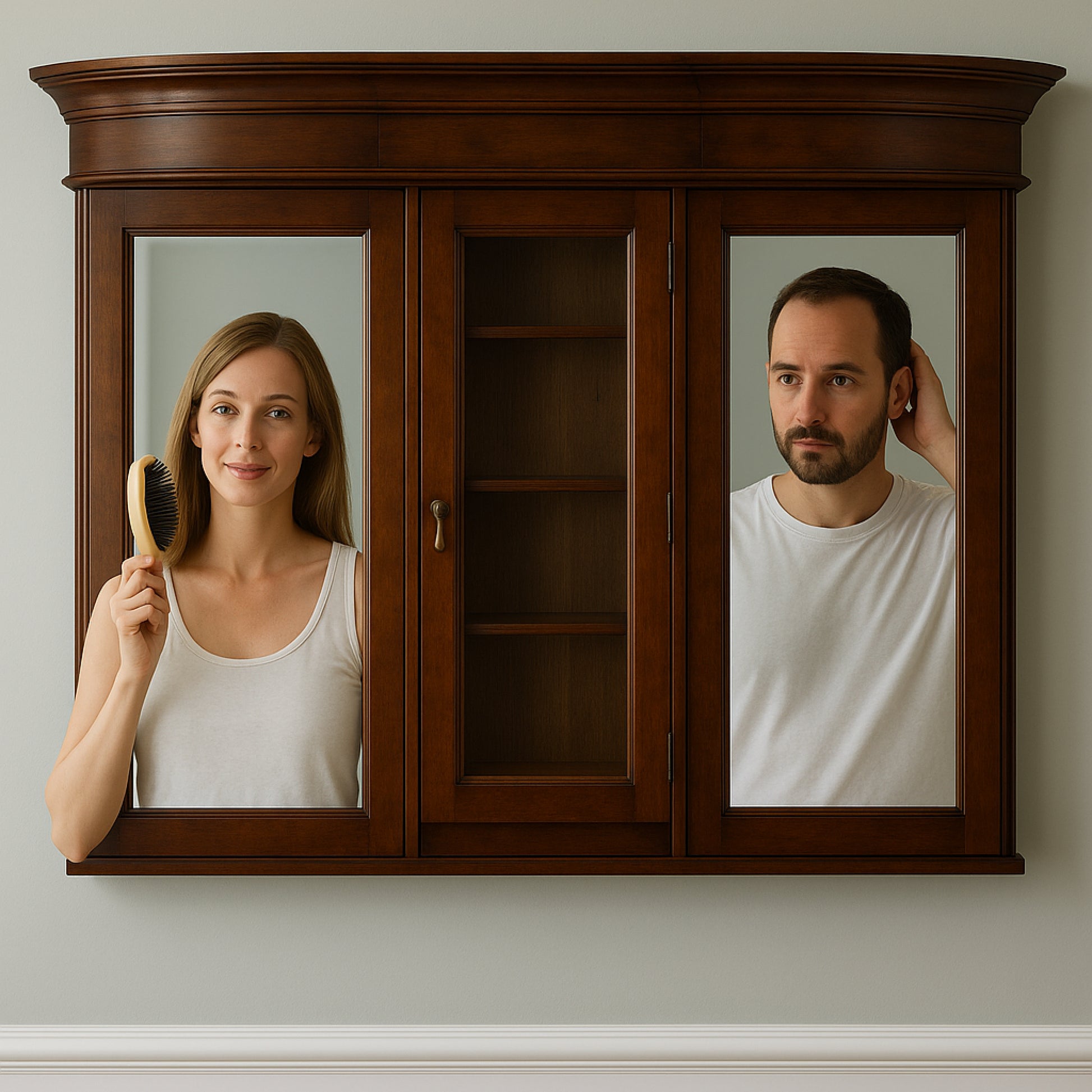 62-in. W 45.25-in. H Traditional Birch Wood-Veneer Wood Mirror In Antique Cherry