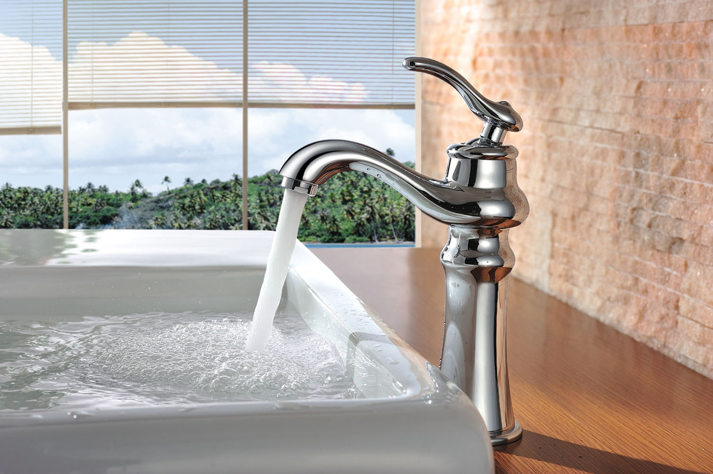 Deck Mount CUPC Brass Bathroom Sink Faucet Chrome Lead Free Brass