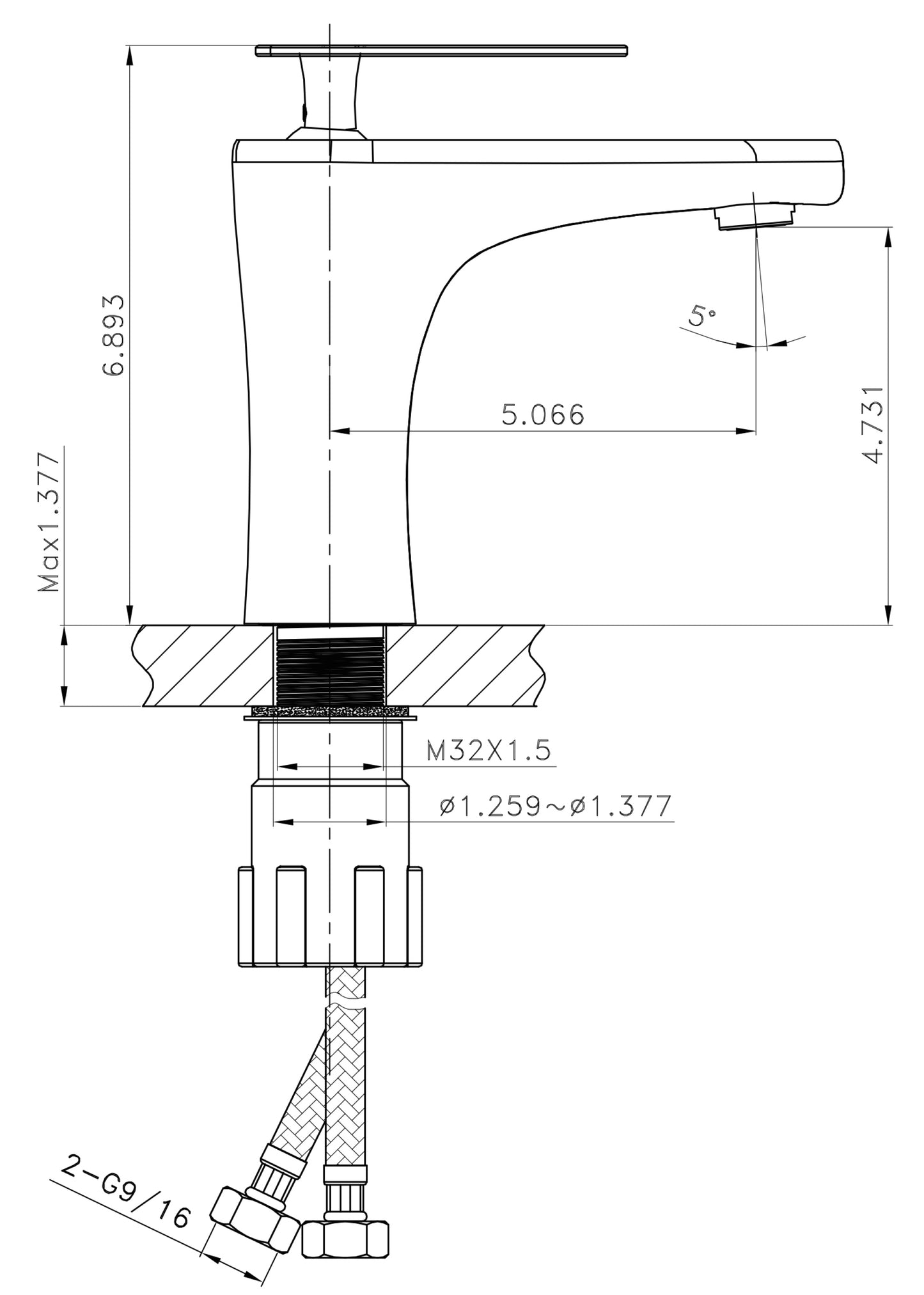 1 Hole CUPC Brass Bathroom Sink Faucet Chrome Lead Free Brass