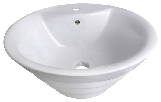19.25-in. x 19.25-in. Round Bathroom Vessel Sink White Enamel Glaze