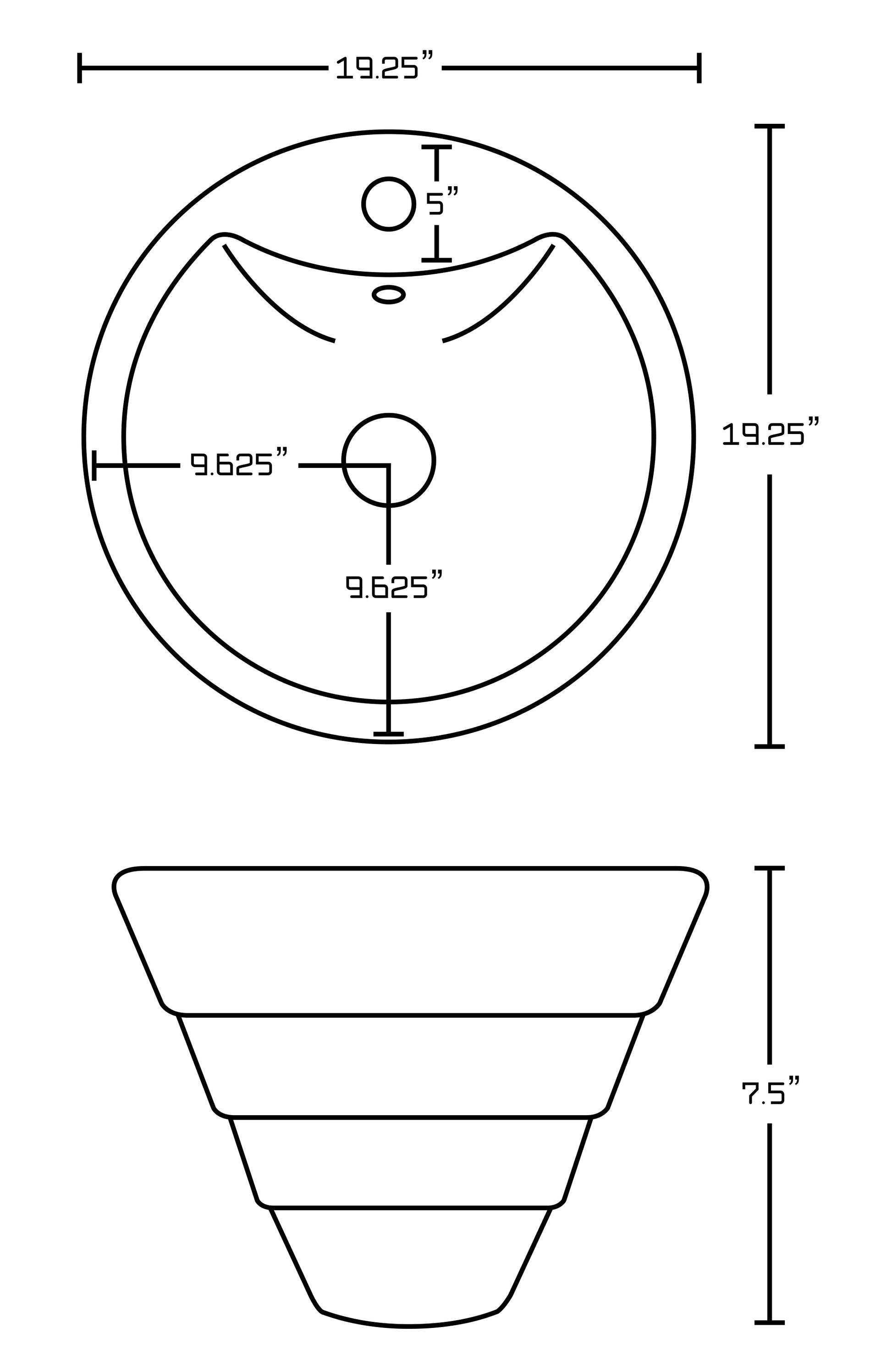 19.25-in. x 19.25-in. Round Bathroom Vessel Sink White Enamel Glaze