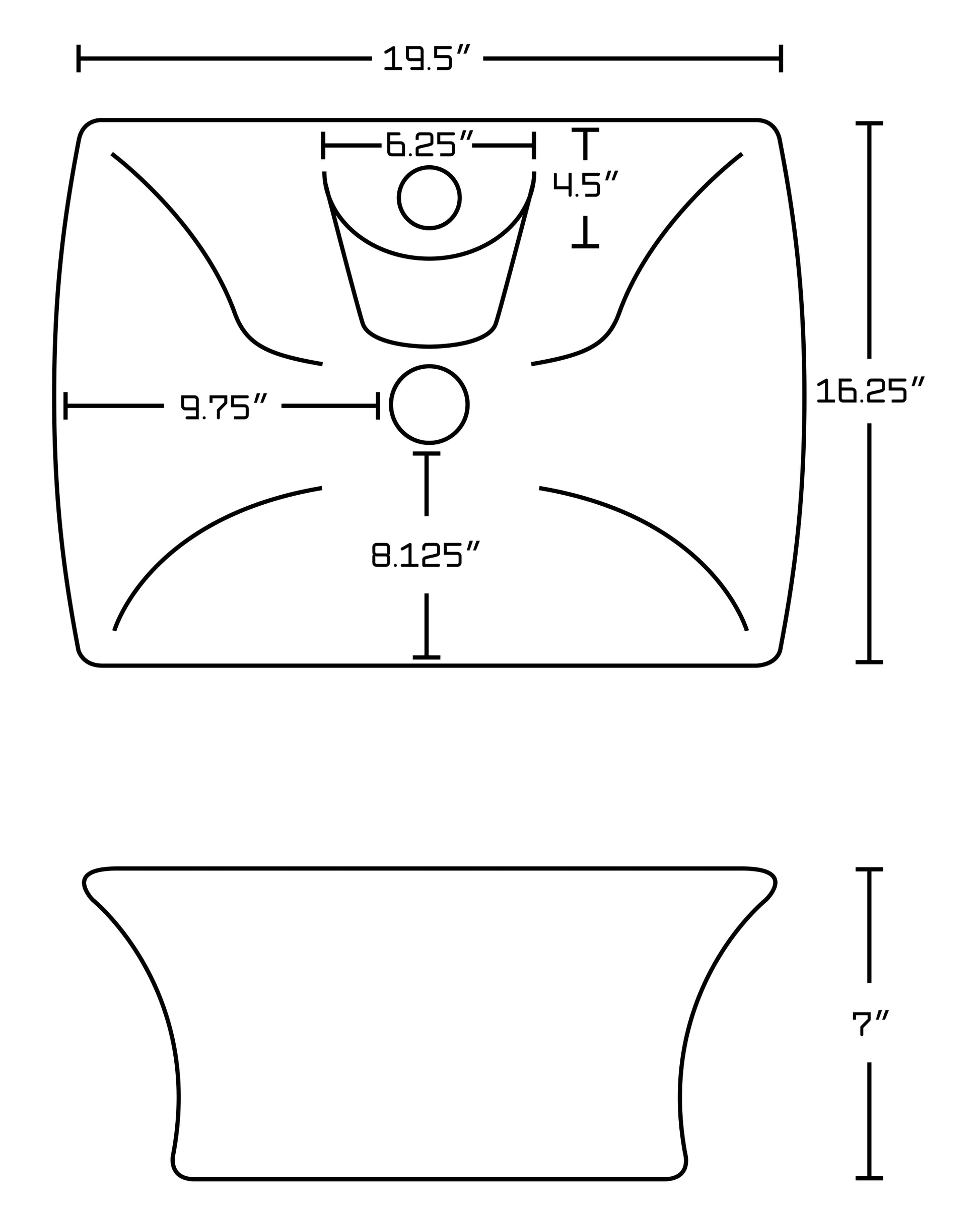 19.5-in. x 16.25-in. Rectangle Bathroom Vessel Sink White Enamel Glaze