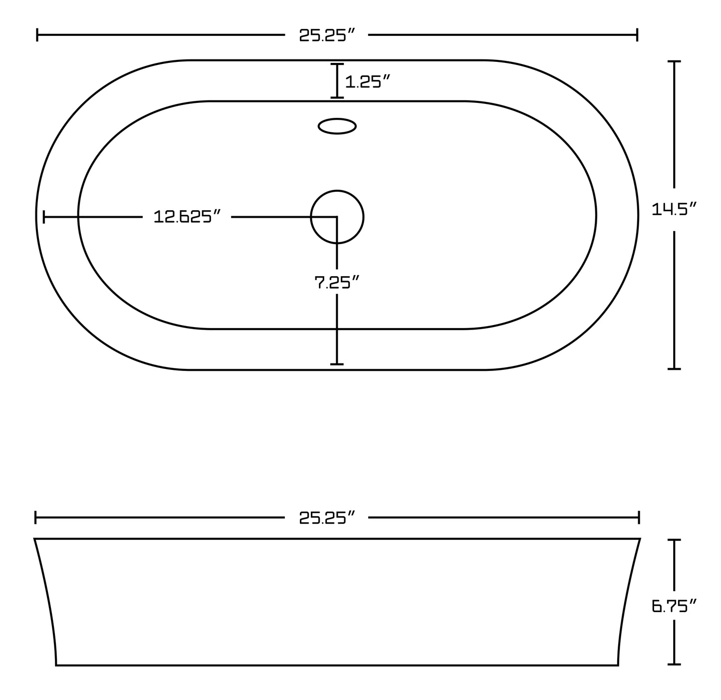 25.25-in. x 14.5-in. Oval Bathroom Vessel Sink White Enamel Glaze