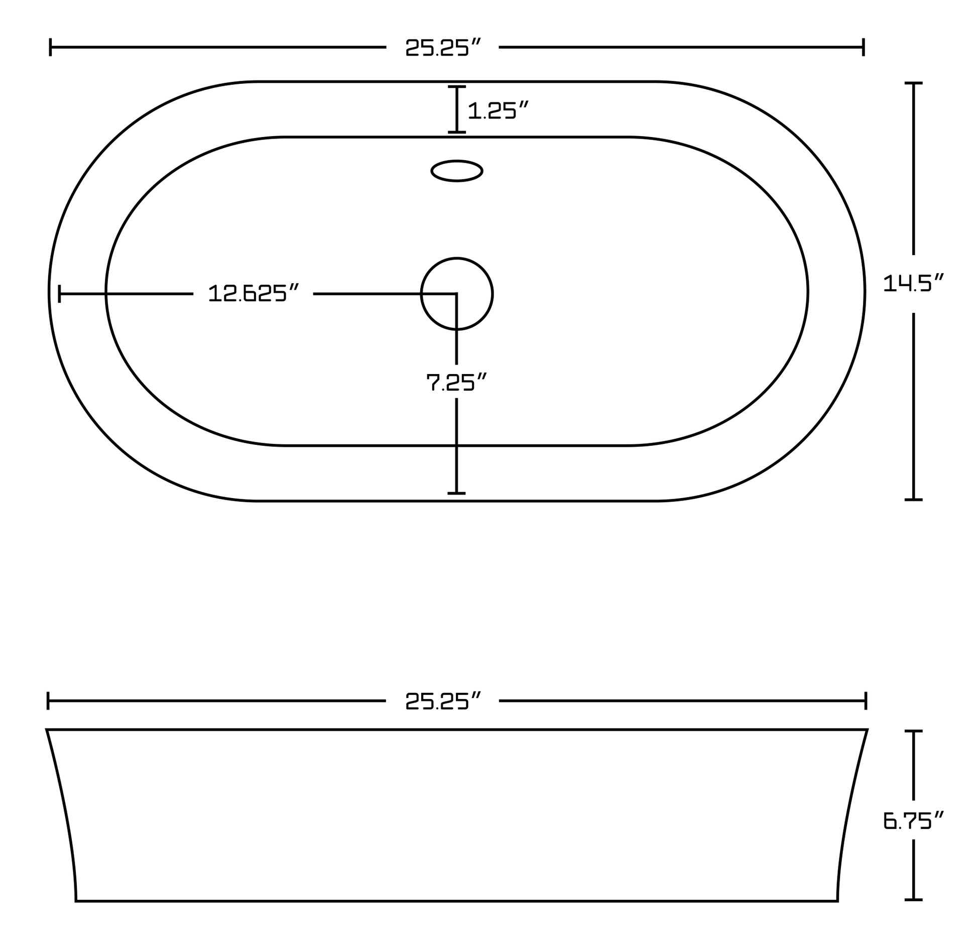 25.25-in. x 14.5-in. Oval Bathroom Vessel Sink White Enamel Glaze