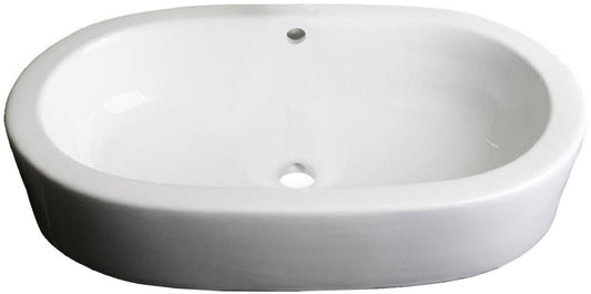 25.25-in. x 14.5-in. Oval Bathroom Vessel Sink White Enamel Glaze