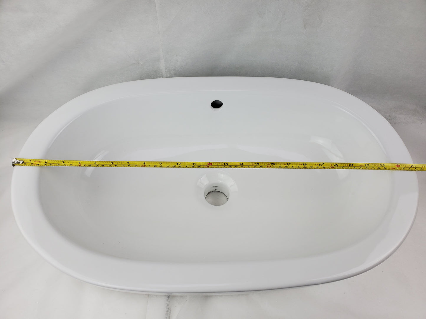 25.25-in. x 14.5-in. Oval Bathroom Vessel Sink White Enamel Glaze