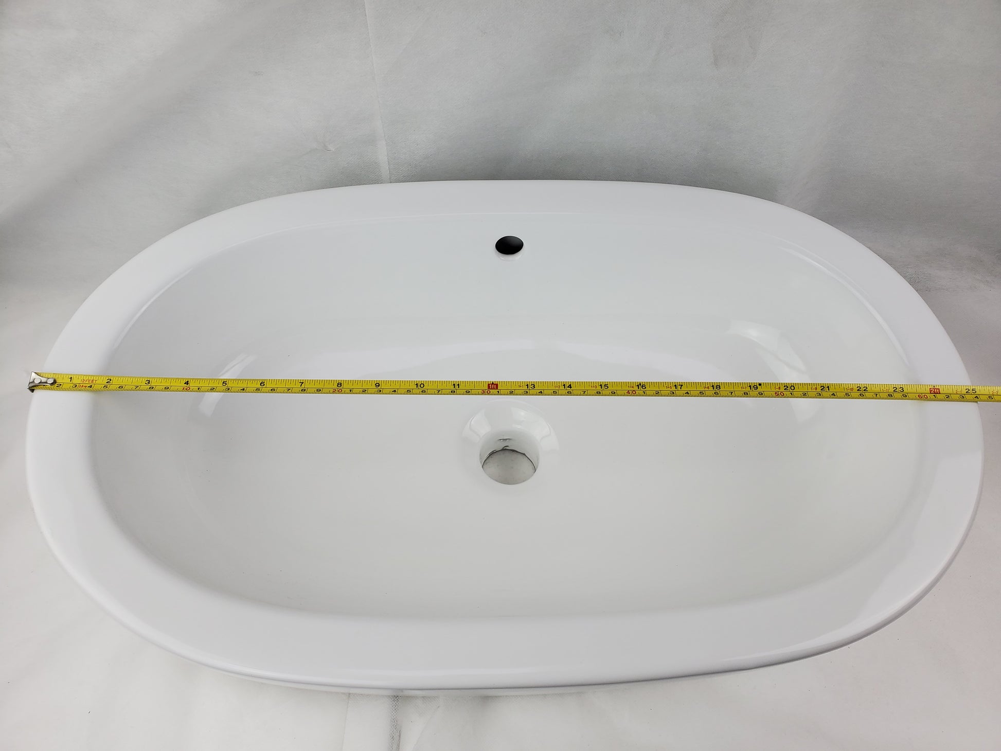 25.25-in. x 14.5-in. Oval Bathroom Vessel Sink White Enamel Glaze