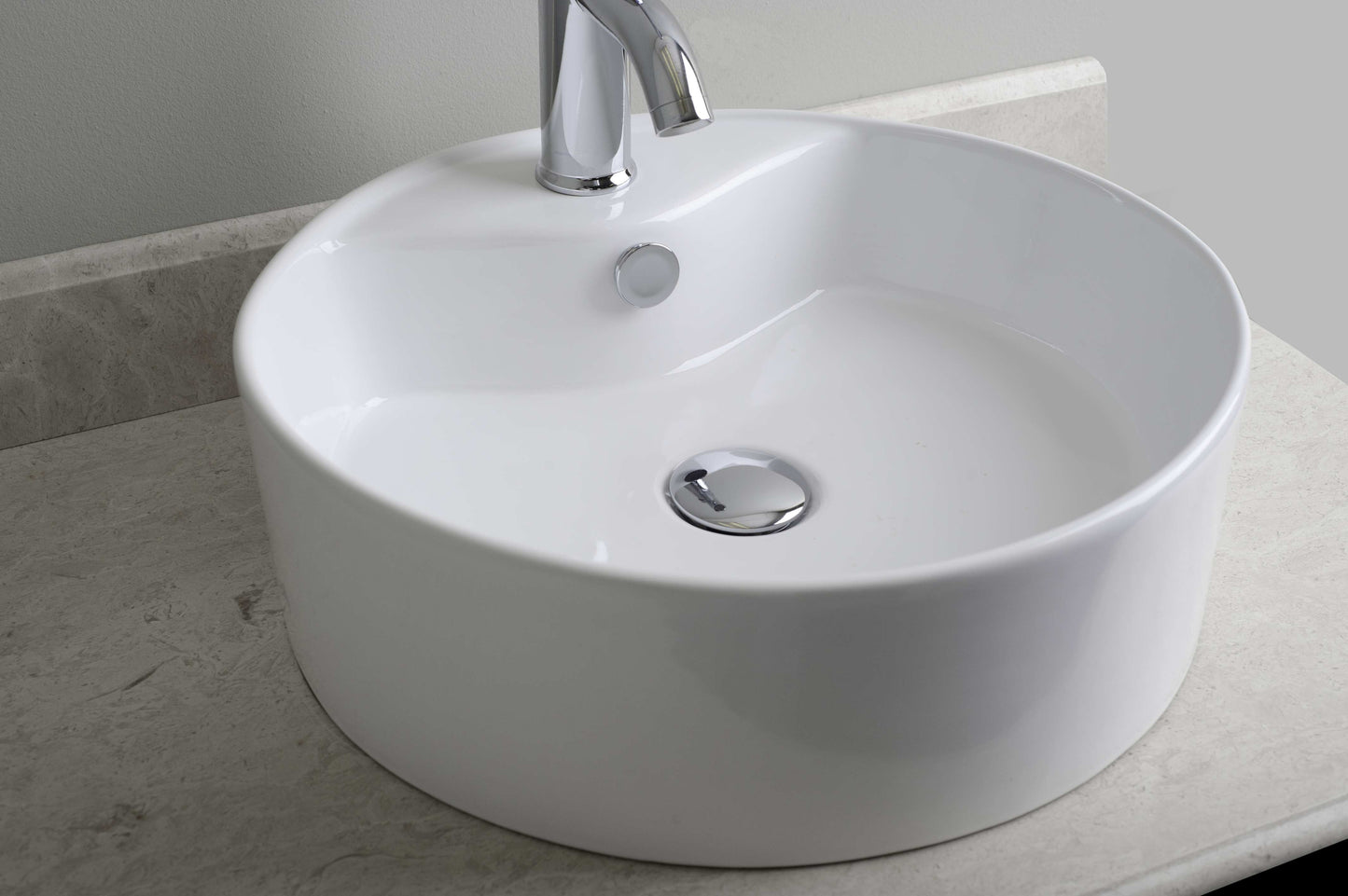 18.25-in. x 18.25-in. Round Bathroom Vessel Sink White Enamel Glaze