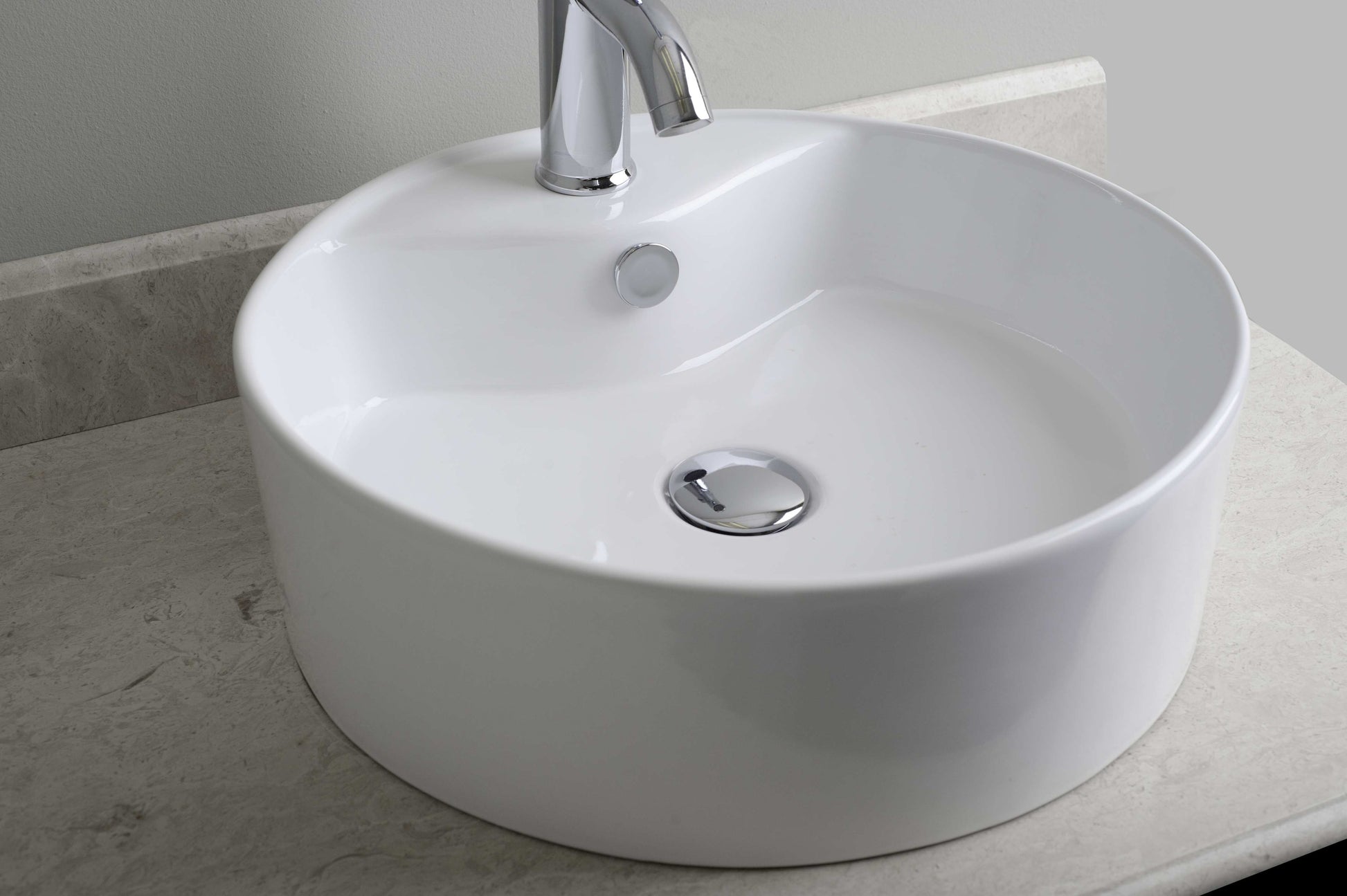 18.25-in. x 18.25-in. Round Bathroom Vessel Sink White Enamel Glaze