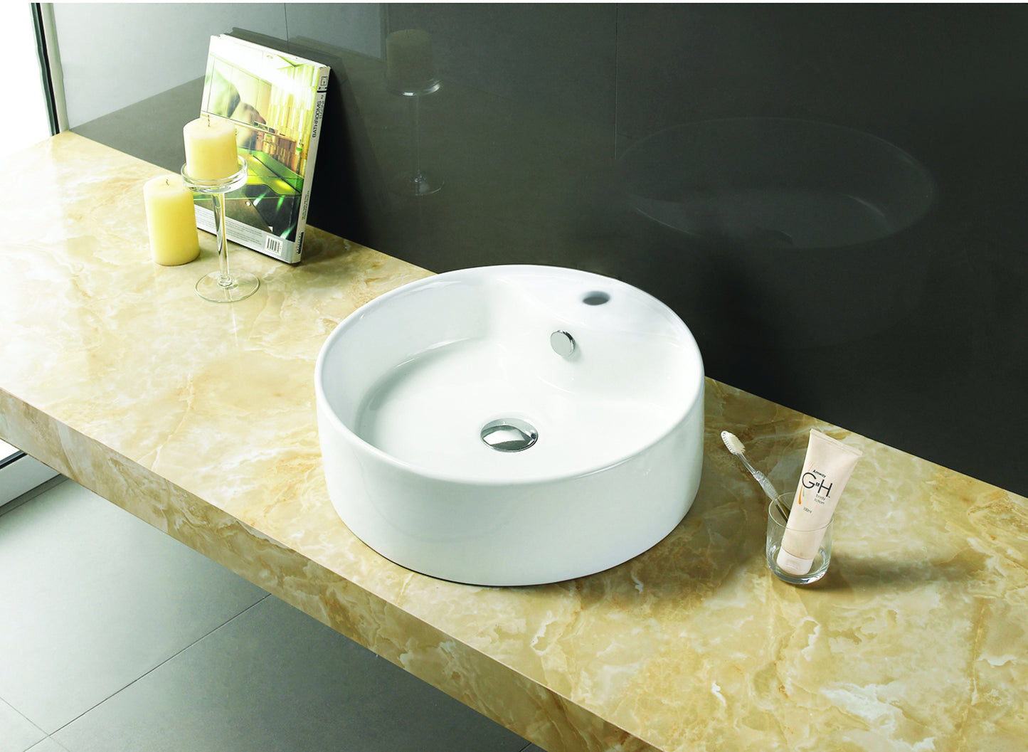 18.25-in. x 18.25-in. Round Bathroom Vessel Sink White Enamel Glaze