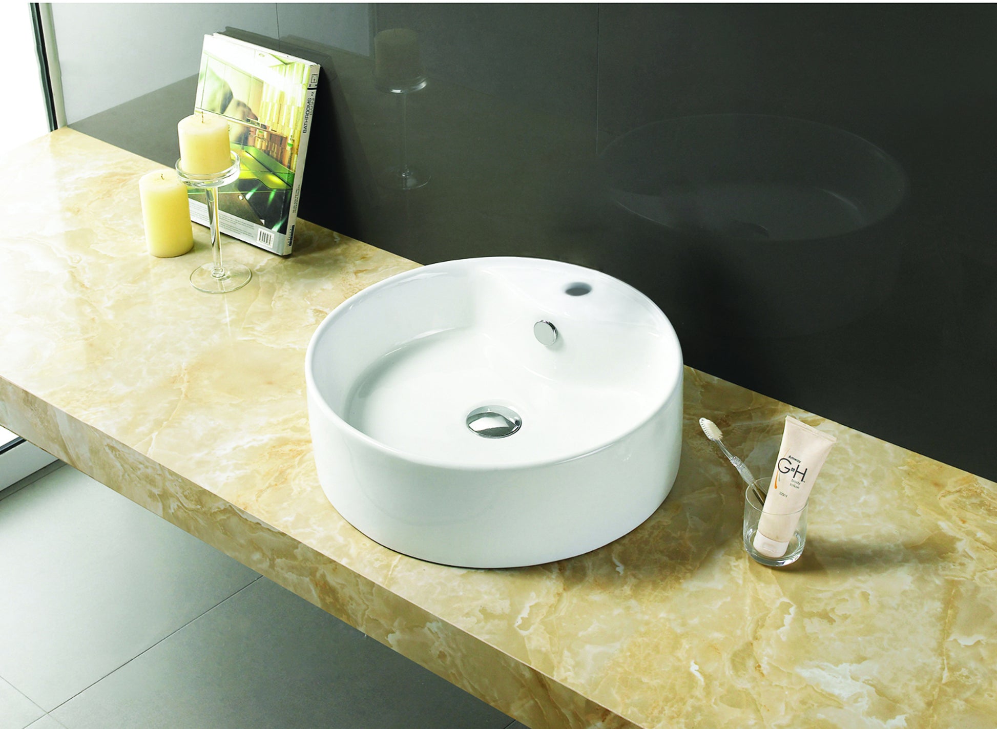 18.25-in. x 18.25-in. Round Bathroom Vessel Sink White Enamel Glaze