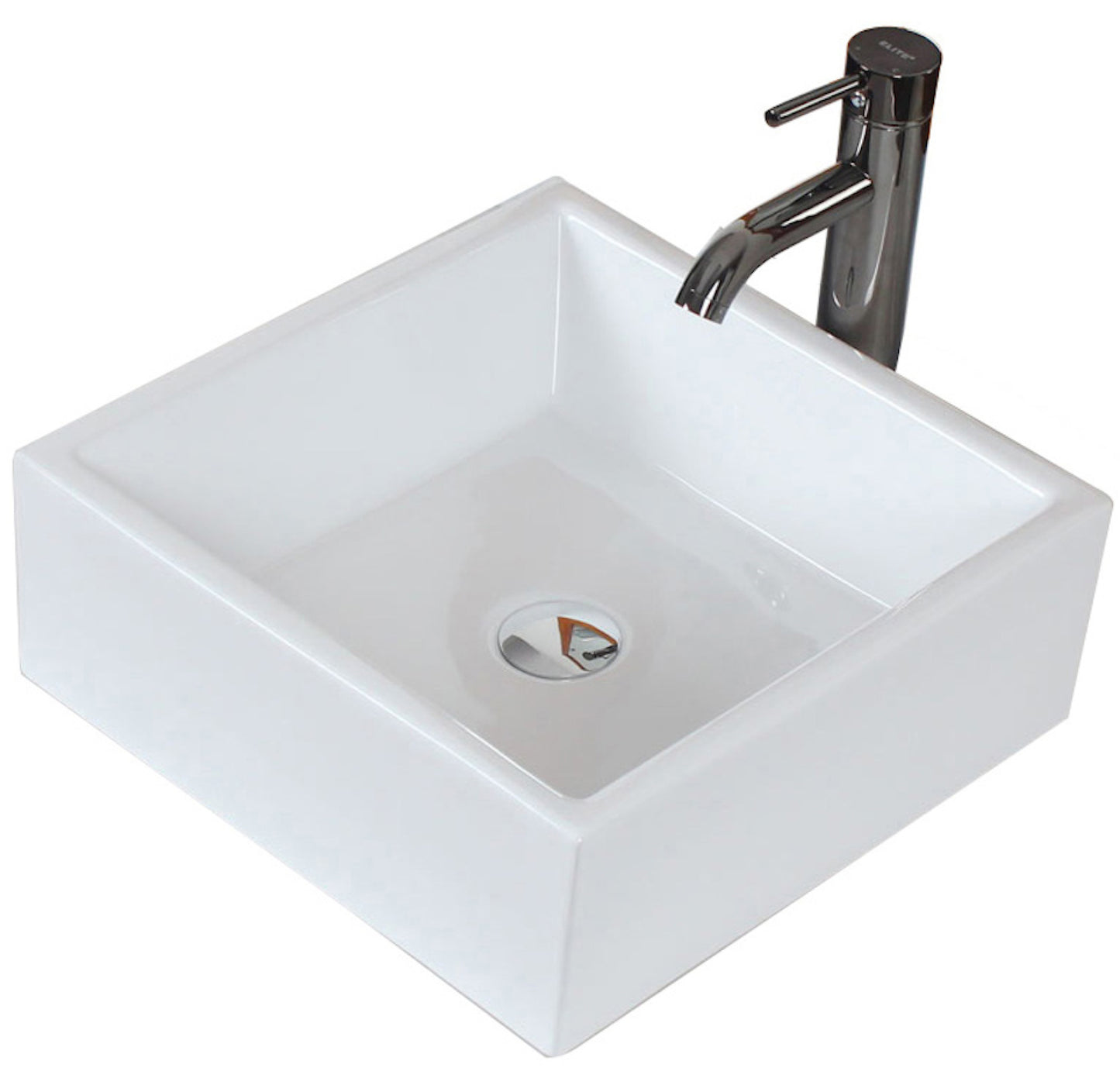 14.75-in. x 14.75-in. Square Bathroom Vessel Sink White Enamel Glaze
