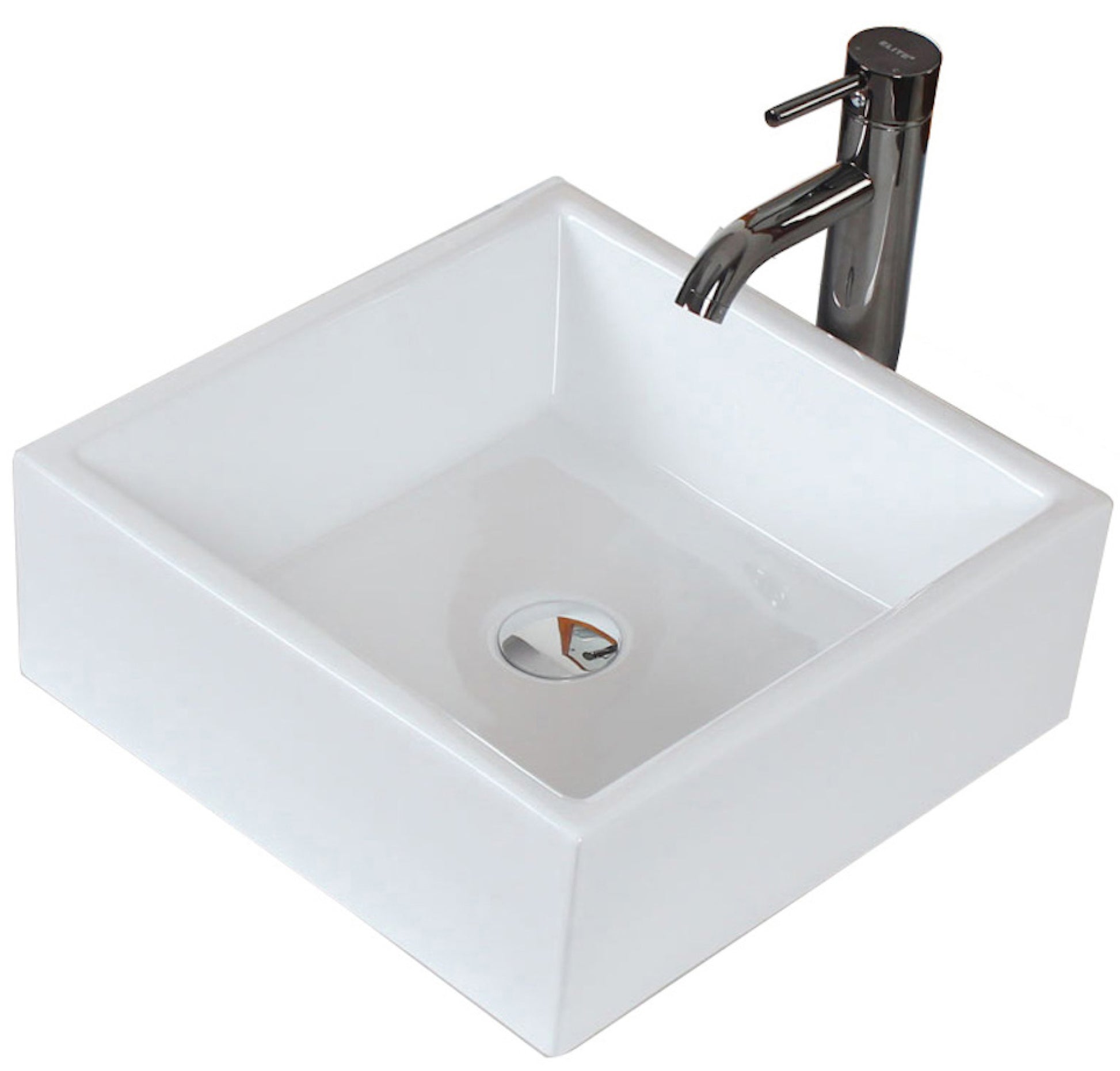 14.75-in. x 14.75-in. Square Bathroom Vessel Sink White Enamel Glaze