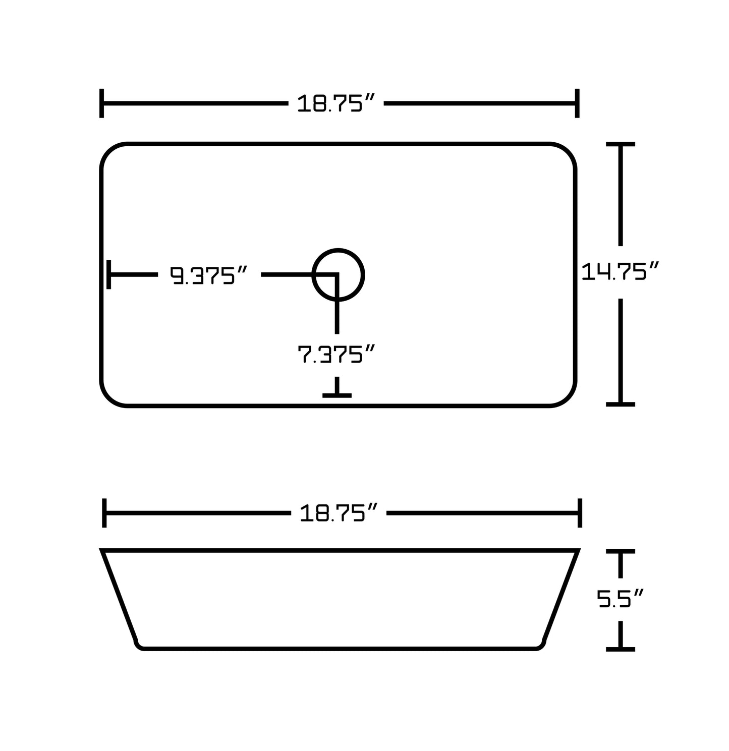 18.75-in. x 14.75-in. Rectangle Bathroom Vessel Sink White Enamel Glaze