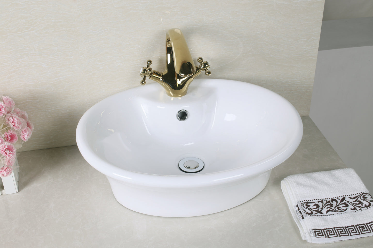 19-in. x 15.5-in. Round Bathroom Vessel Sink White Enamel Glaze