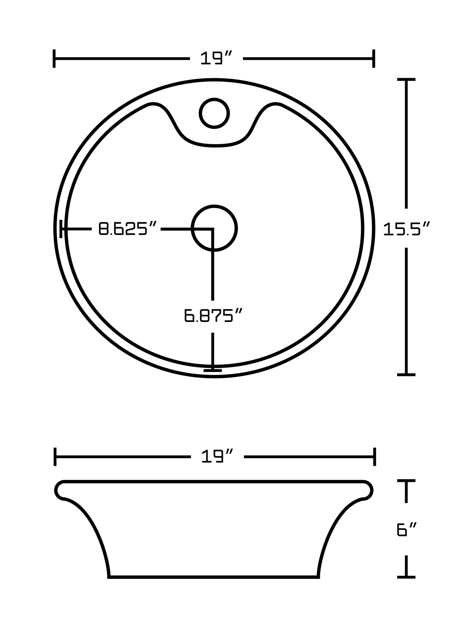 19-in. x 15.5-in. Round Bathroom Vessel Sink White Enamel Glaze