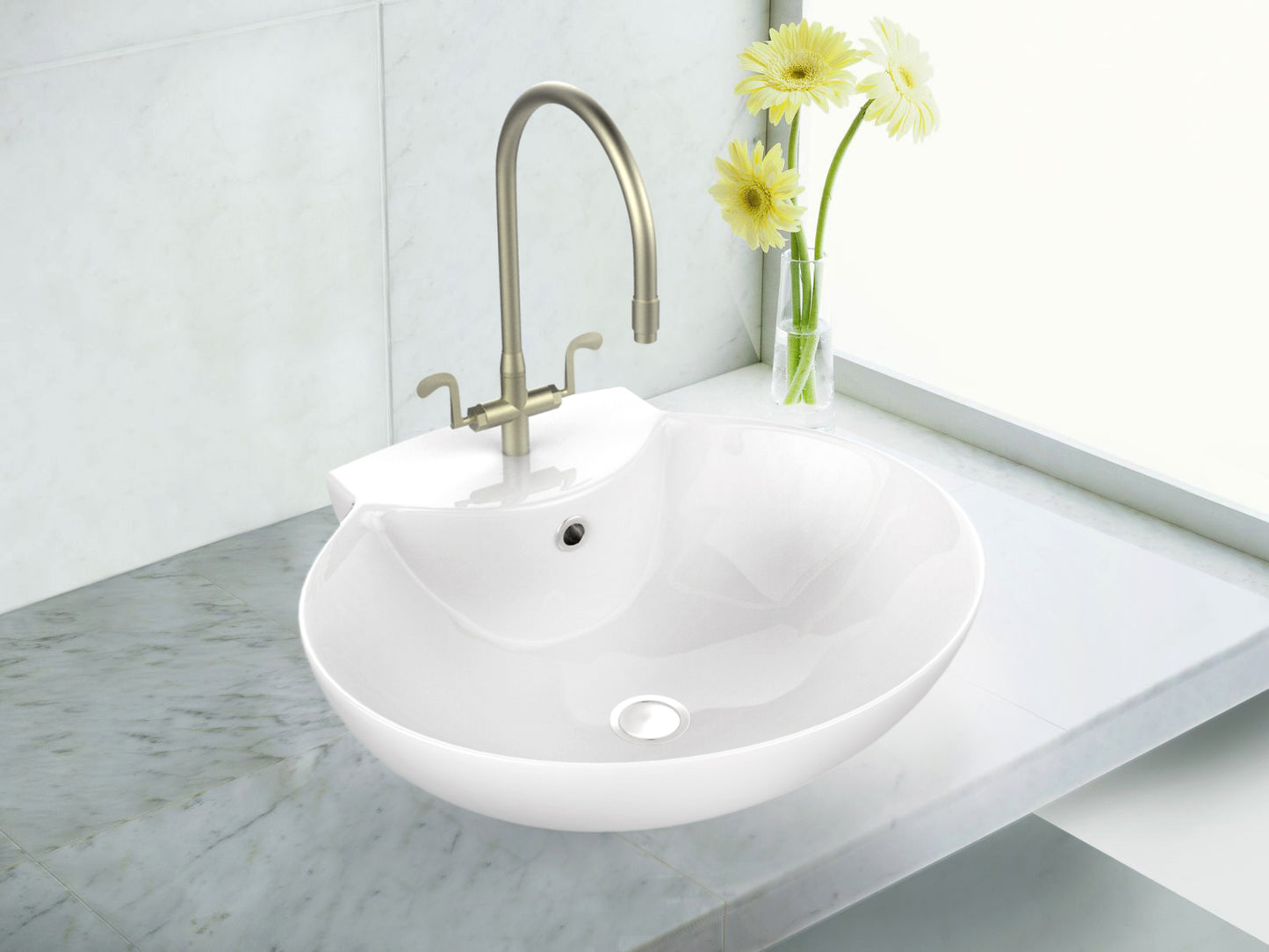 22.75-in. x 17.25-in. Oval Bathroom Vessel Sink White Enamel Glaze